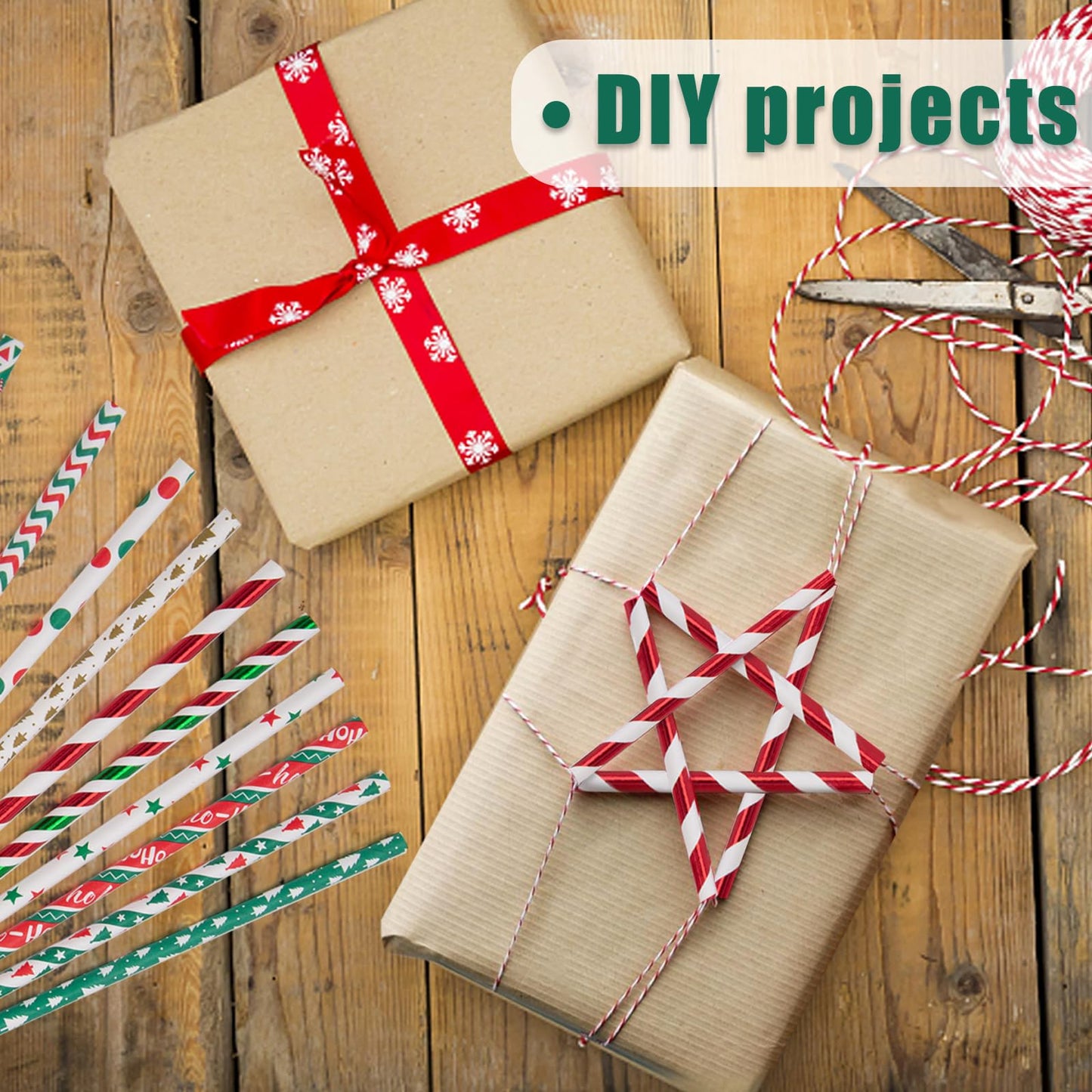 125PCS Christmas Paper Straws, 10 Styles Paper Drinking Straws Red and Green Stripes for Xmas Party, Wedding Favors, DIY Crafts - Medaid International