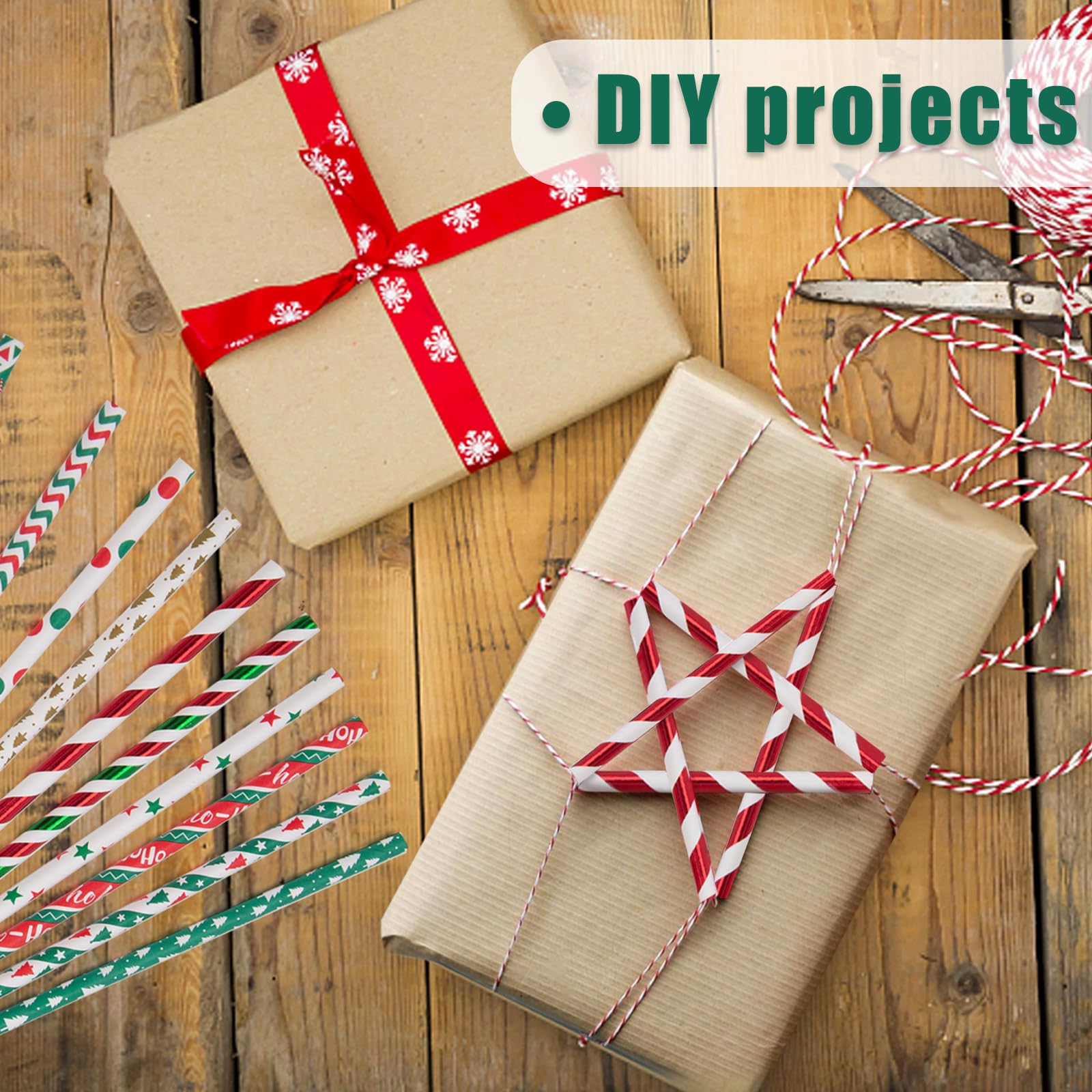 125PCS Christmas Paper Straws, 10 Styles Paper Drinking Straws Red and Green Stripes for Xmas Party, Wedding Favors, DIY Crafts - Medaid International