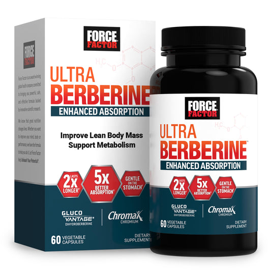 FORCE FACTOR Ultra Berberine Enhanced Absorption, with Ceylon Cinnamon, Dihydroberberine & Chromium, 5X Absorption, 2X Longer Lasting, Promote Lean Body Mass, 60 Vegetable Capsules - Medaid International