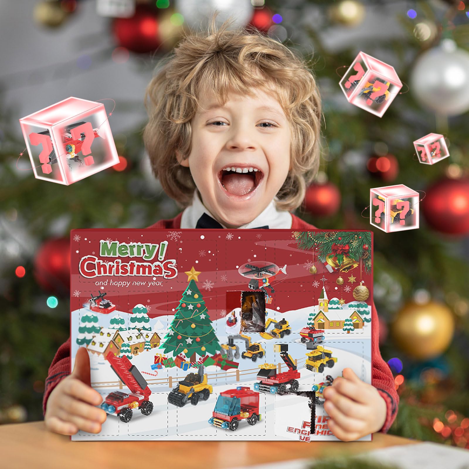 Fire Truck and Construction Play Vehicles Building Blocks Advent Calendar, 24 Days Christmas Countdown Calendar for Kids Boys - Medaid International