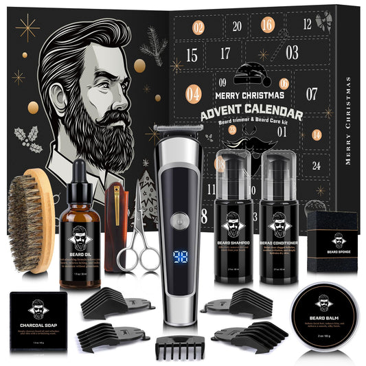 Hair & Beard Advent Beauty Calendar 2025 for Men Grooming Kit, 24 Days Christmas Countdown Calendar with Electric Trimmer Kit & Beard Care Kit for Men, Creative Gifts for Father Dad Husband Boyfriend - Medaid International