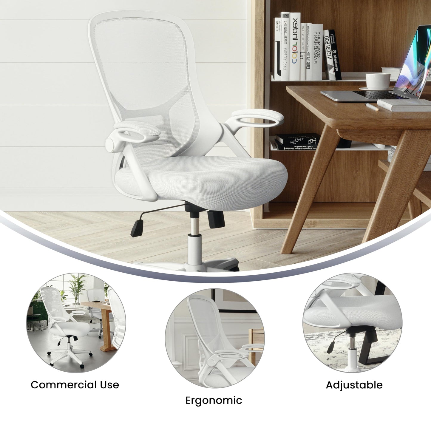 Flash Furniture Porter High-Back Swivel Office Chair with Adjustable Lumbar Support and Height, Ergonomic Mesh Desk Chair with Flip-Up Armrests, White - Medaid International