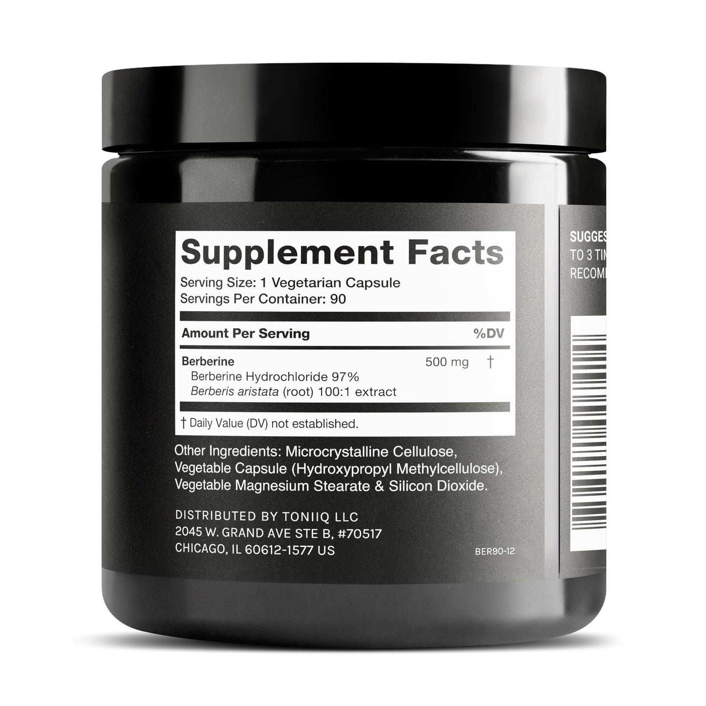 Toniiq Ultra High Strength Berberine HCl from The Himalayas - 100:1 Concentrated Extract - Lab-Tested 97% Berberine HCl - 90 Vegetarian Capsules, 500 mg per Capsule - Medaid International