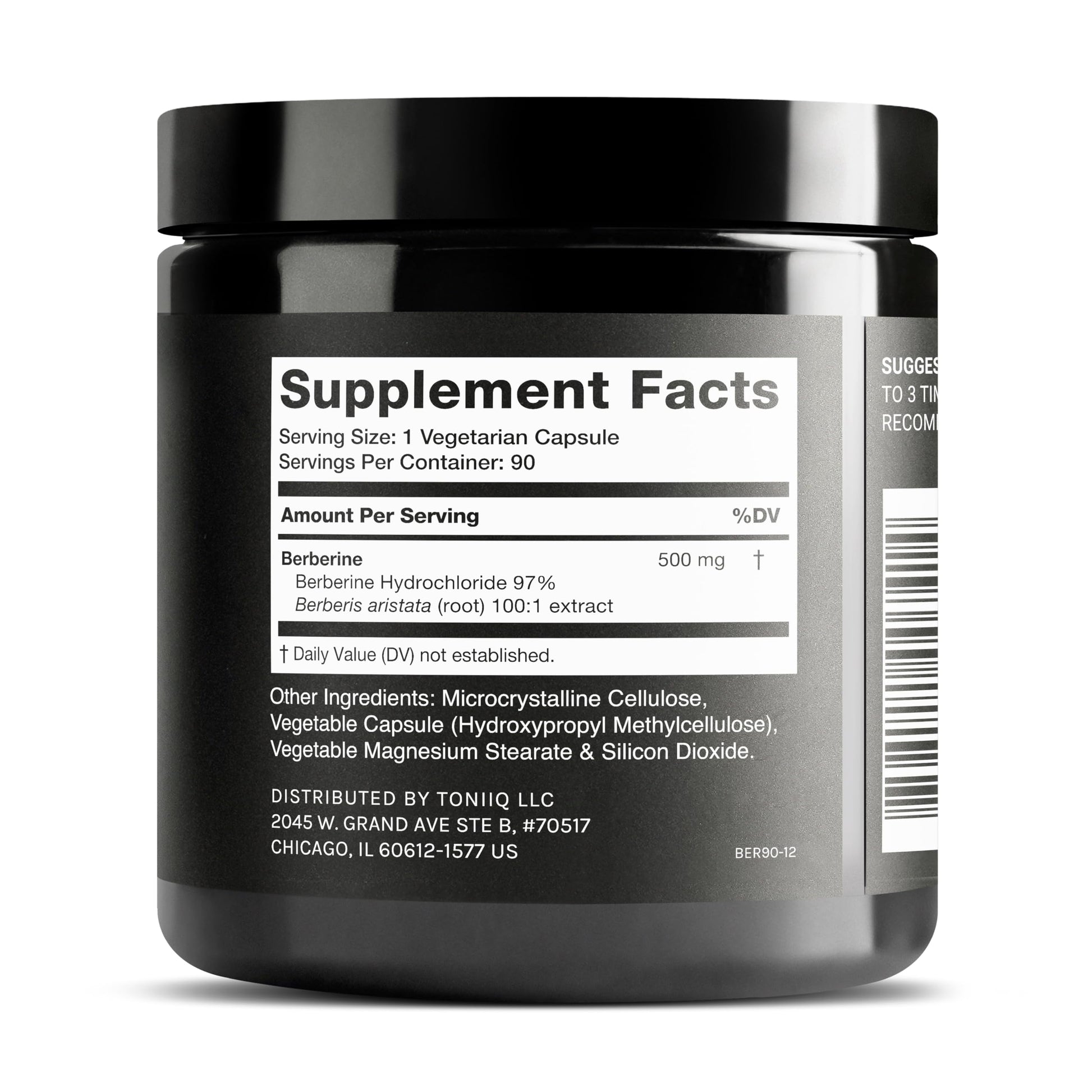 Toniiq Ultra High Strength Berberine HCl from The Himalayas - 100:1 Concentrated Extract - Lab-Tested 97% Berberine HCl - 90 Vegetarian Capsules, 500 mg per Capsule - Medaid International