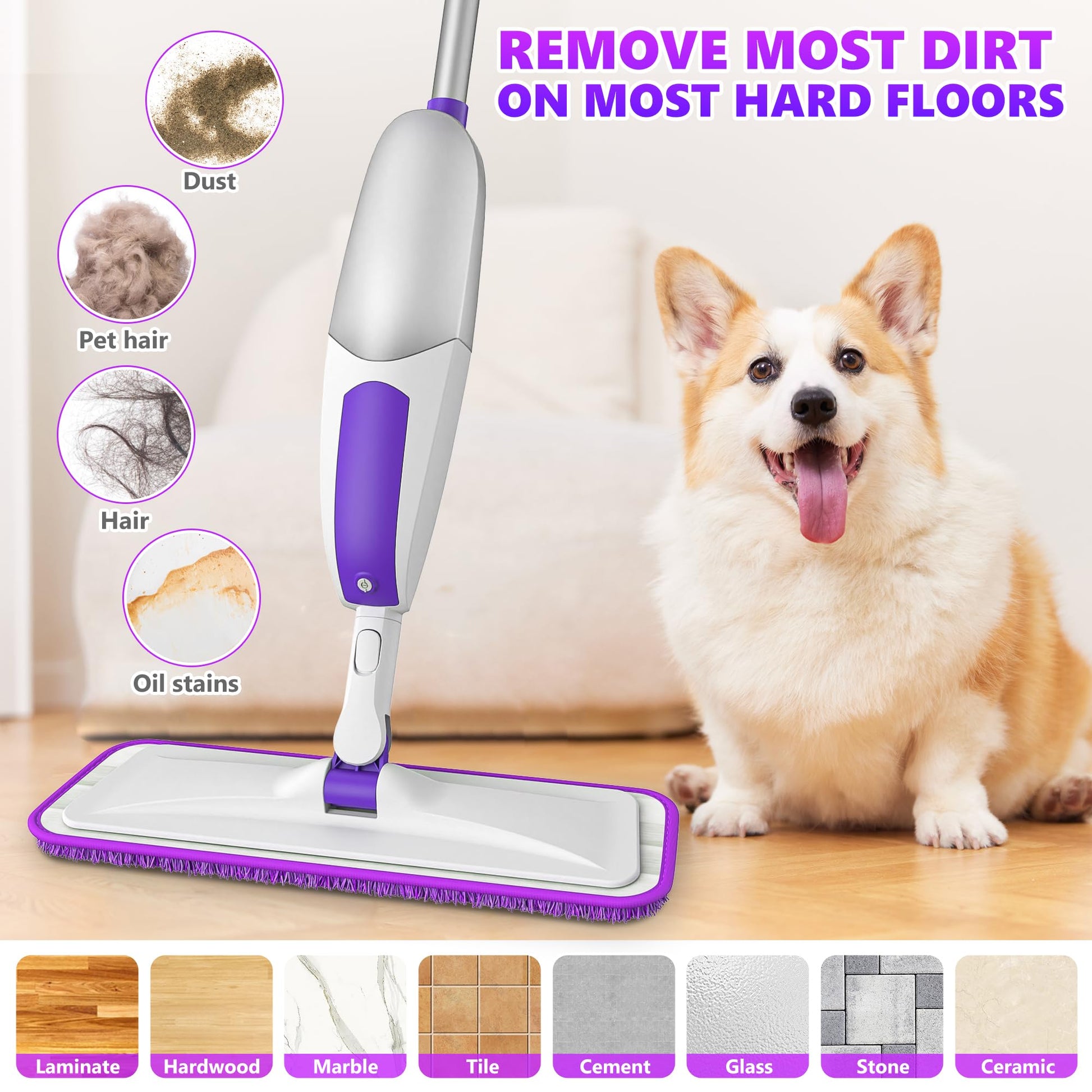 Microfiber Spray Mops for Floor Cleaning - SEVENMAX Dry Wet Floor Mop with Sprayer 3 Washable Pads fit Swiffer Powermop for Hardwood Laminate Tile Wood Vinyl Ceramic Home Kitchen Cleaning - Medaid International