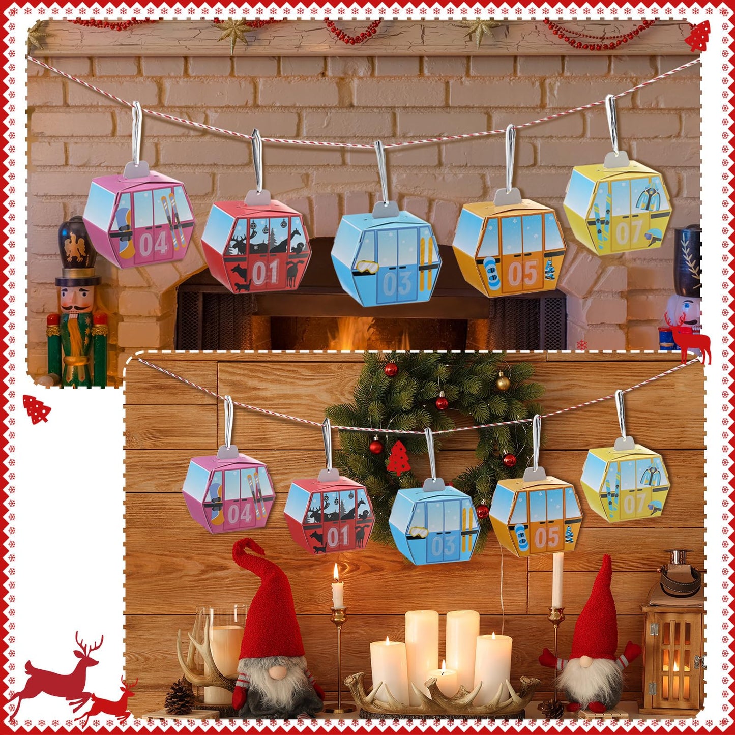 Yexiya Gondola Lift Advent Calendar for Christmas Countdown 25 Empty Advent Boxes Red White Rope and Twist Tie DIY Decoration for Xmas Holiday Hanging Decor - Medaid International