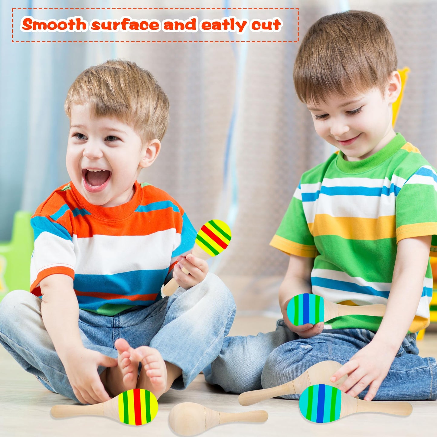 28 عبوة من 28 قطعة من ماراكاس الخشبية الصغيرة مع 32 قطعة من ادوات الطلاء المطلية ماراكاس غير مكتملة لمستلزمات الحفلات المكسيكية فيستا سينكو دي مايو - Medaid International