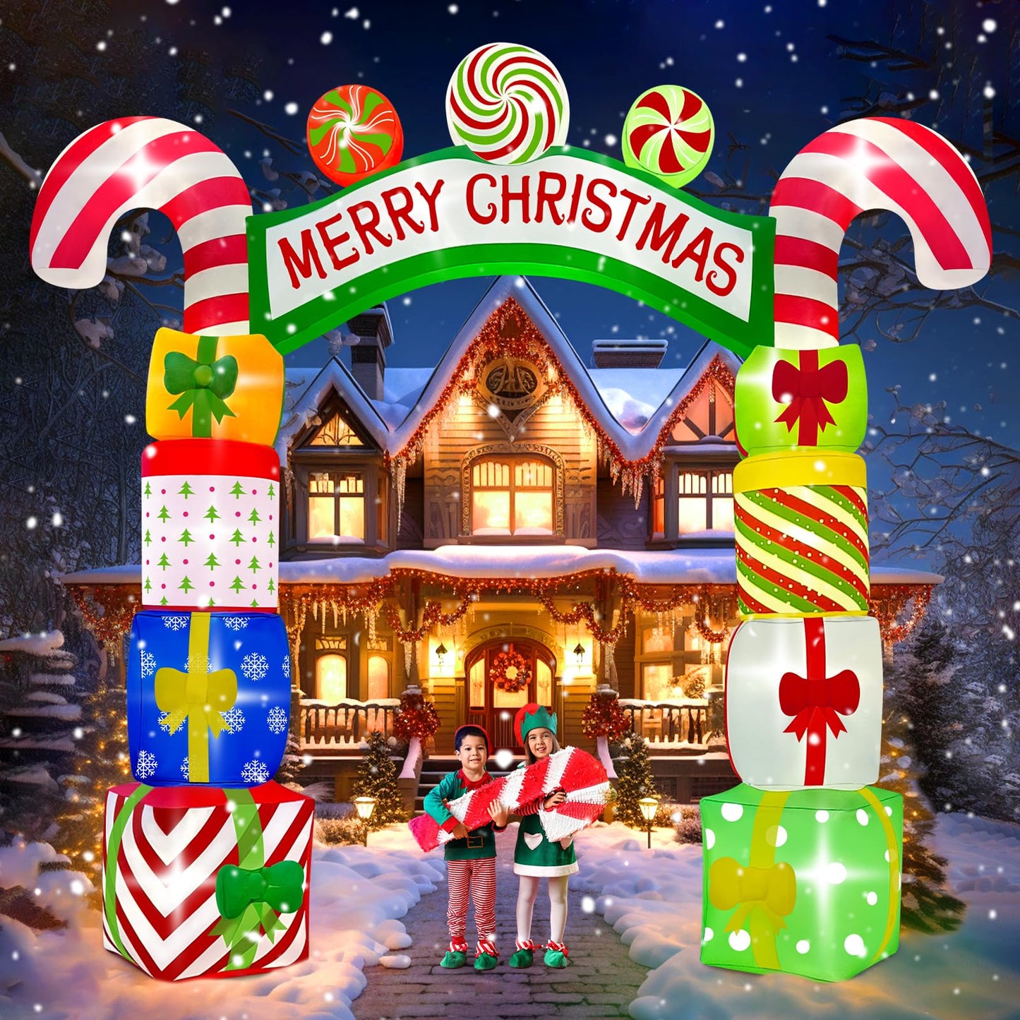 Kalolary 10 FT Christmas Inflatable Archway Gift Boxes, Xmas Arch Inflatable Blow Up Yard Outdoor Decorations Merry Christmas Giant Inflatables with Build-in Lights for Yard Garden Lawn Indoor Decor - Medaid International