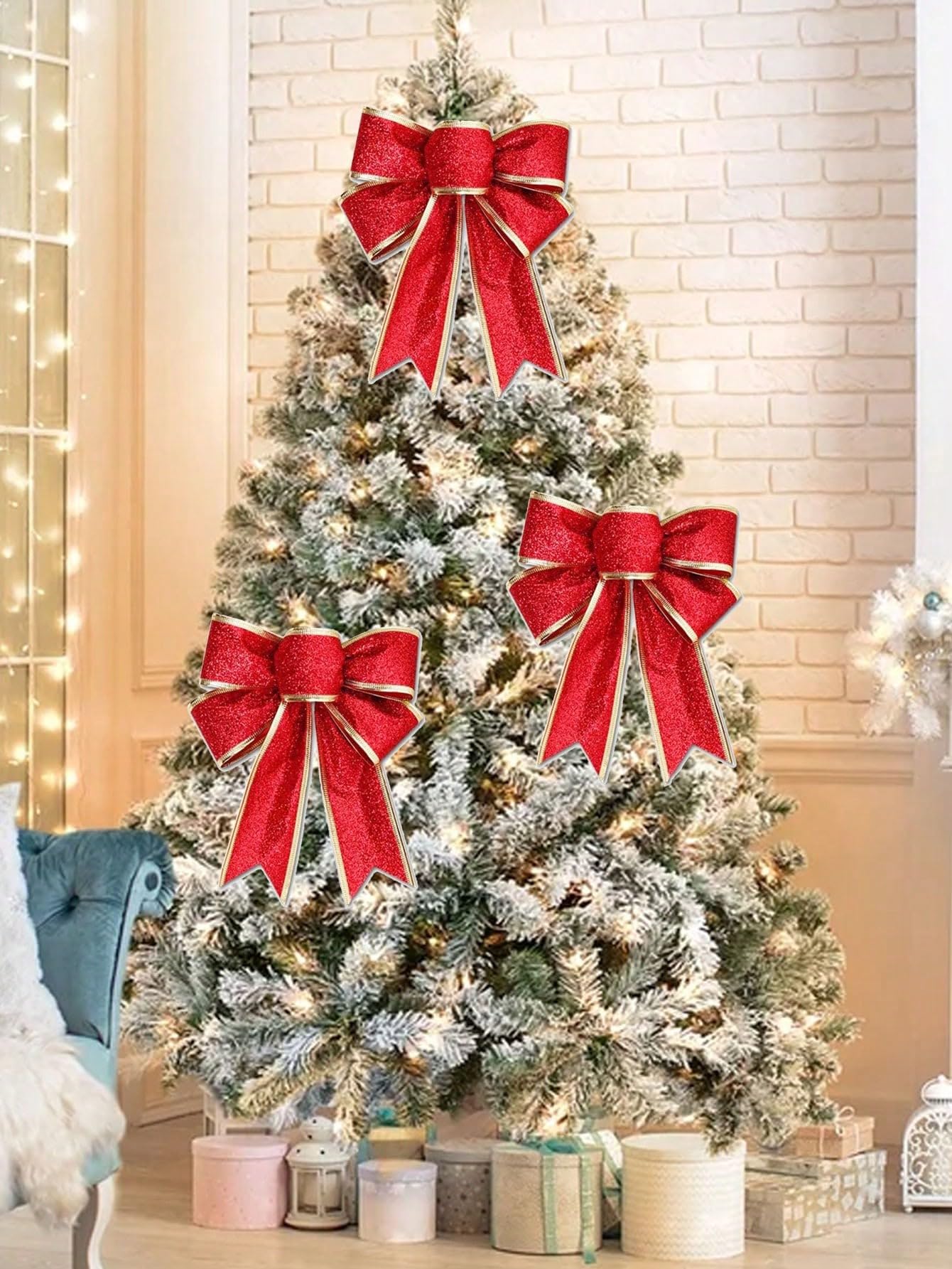 Pure Red Velvet Christmas Bow - Elegant Tree Decoration for Holiday Parties, Festive Gift Accent (1 Piece，Red) - Medaid International