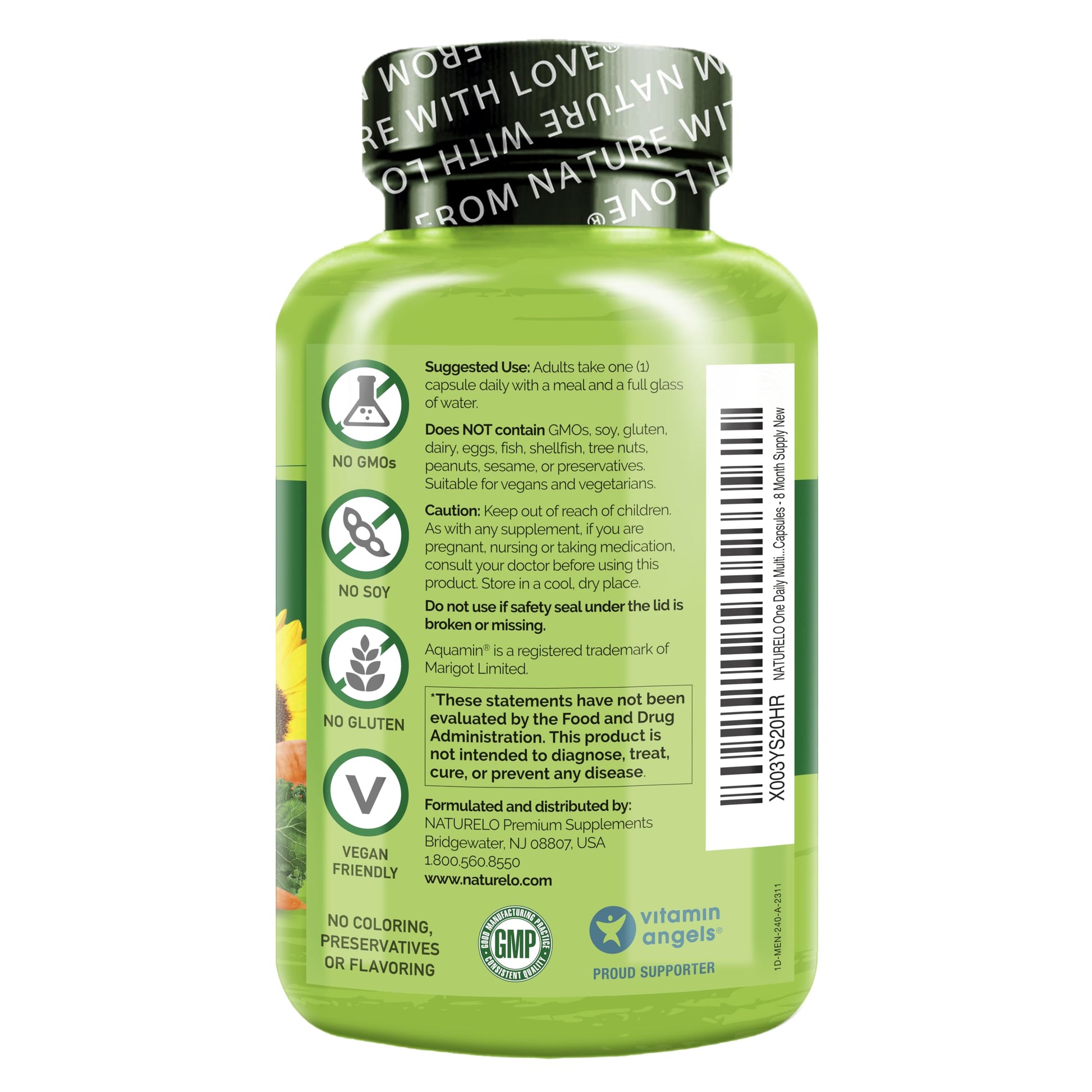 NATURELO Mens Multivitamins - One Daily Multivitamin for Men with Vitamins, Minerals & Organic Whole Foods, Boost Energy & Health, Non-GMO, 240 Vegetarian Capsules - Medaid International