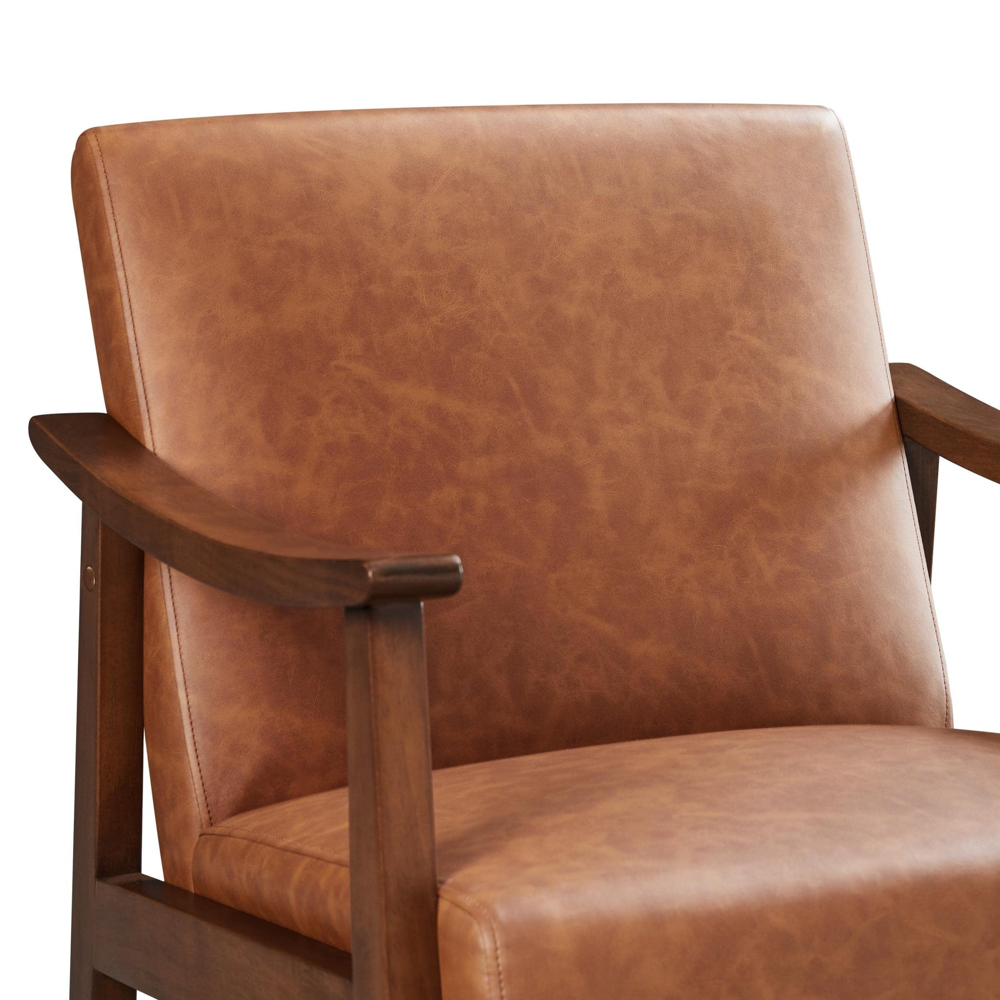 Yaheetech PU Leather Accent Chair, Mid-Century Modern Armchair with Solid Wood Legs, Reading Leisure Chair with High Back for Living Room Bedroom Waiting Room, Brown - Medaid International