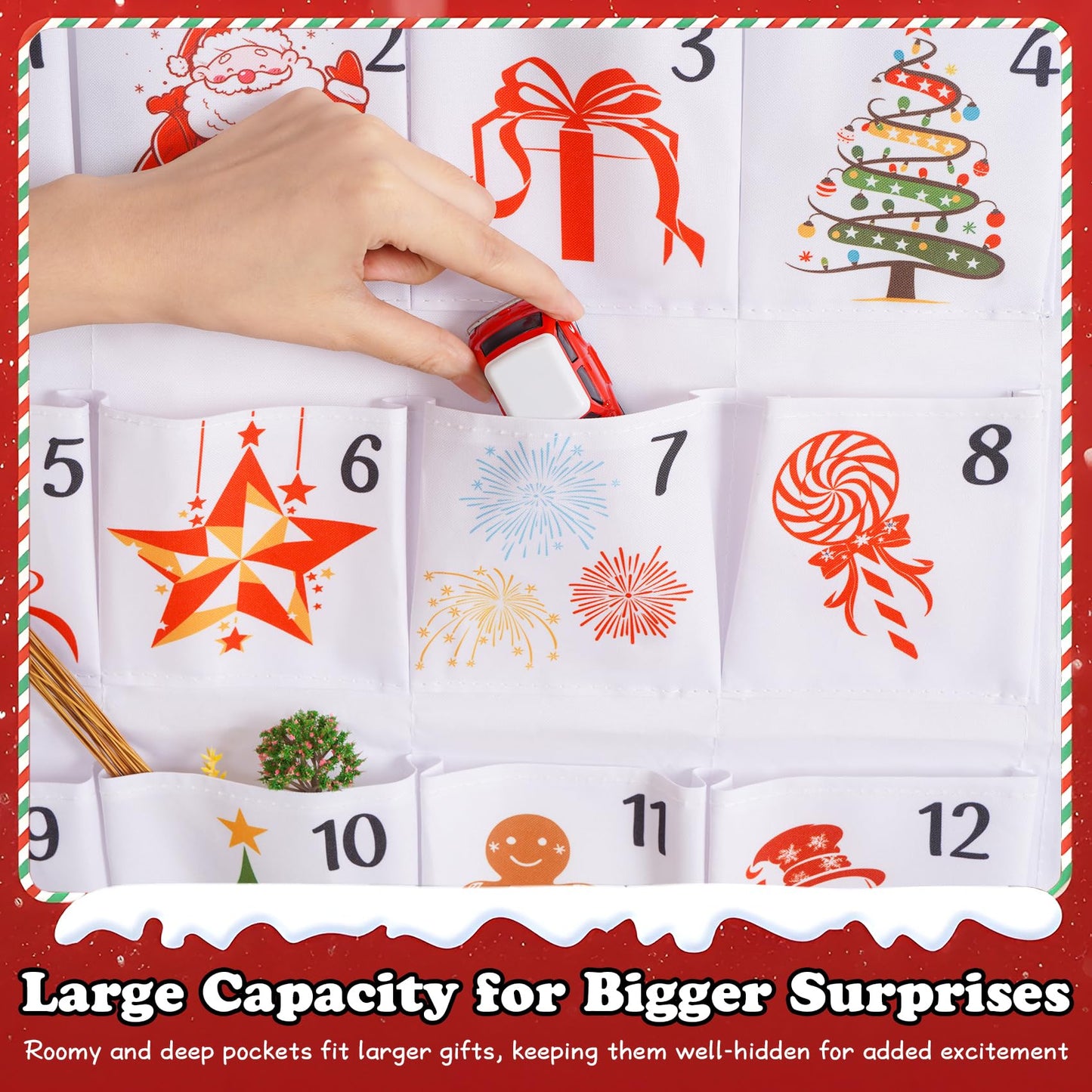 SAVORLIVING Christmas Advent Calendar with 24 Pockets, Reusable Countdown Calendar Storage Bag, Fabric Calendar Wall Hanging Bag for Xmas Holiday Home Wall Decoration - Medaid International