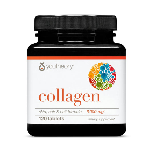Youtheory Advanced Collagen - 6,000 mg - with Vitamin C & Amino Acids - for Hair Growth, Skin & Nails* - Supports Joint, Bone & Muscle Health* - for Women and Men - 120 Tablets (20-Day Supply) - Medaid International
