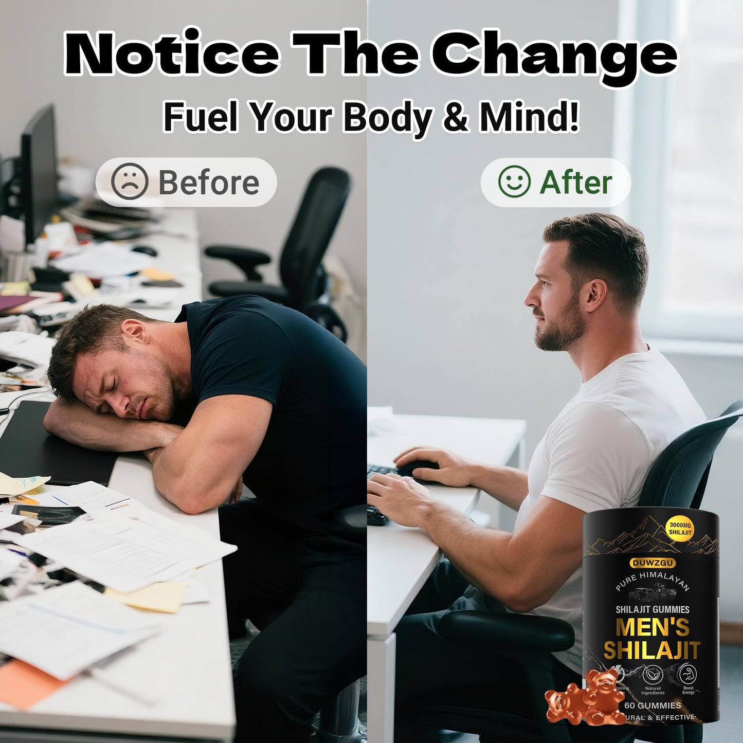 Himalayan Shilajit Gummies for Men & Women –100% Natural Organic Gold Gummies 3000mg with Ashwagandha,Black Musli,Helps Boost Energy,Gokshura,Stamina Vitality Support -Vegan, Non-GMO - 60 Gummies - Medaid International