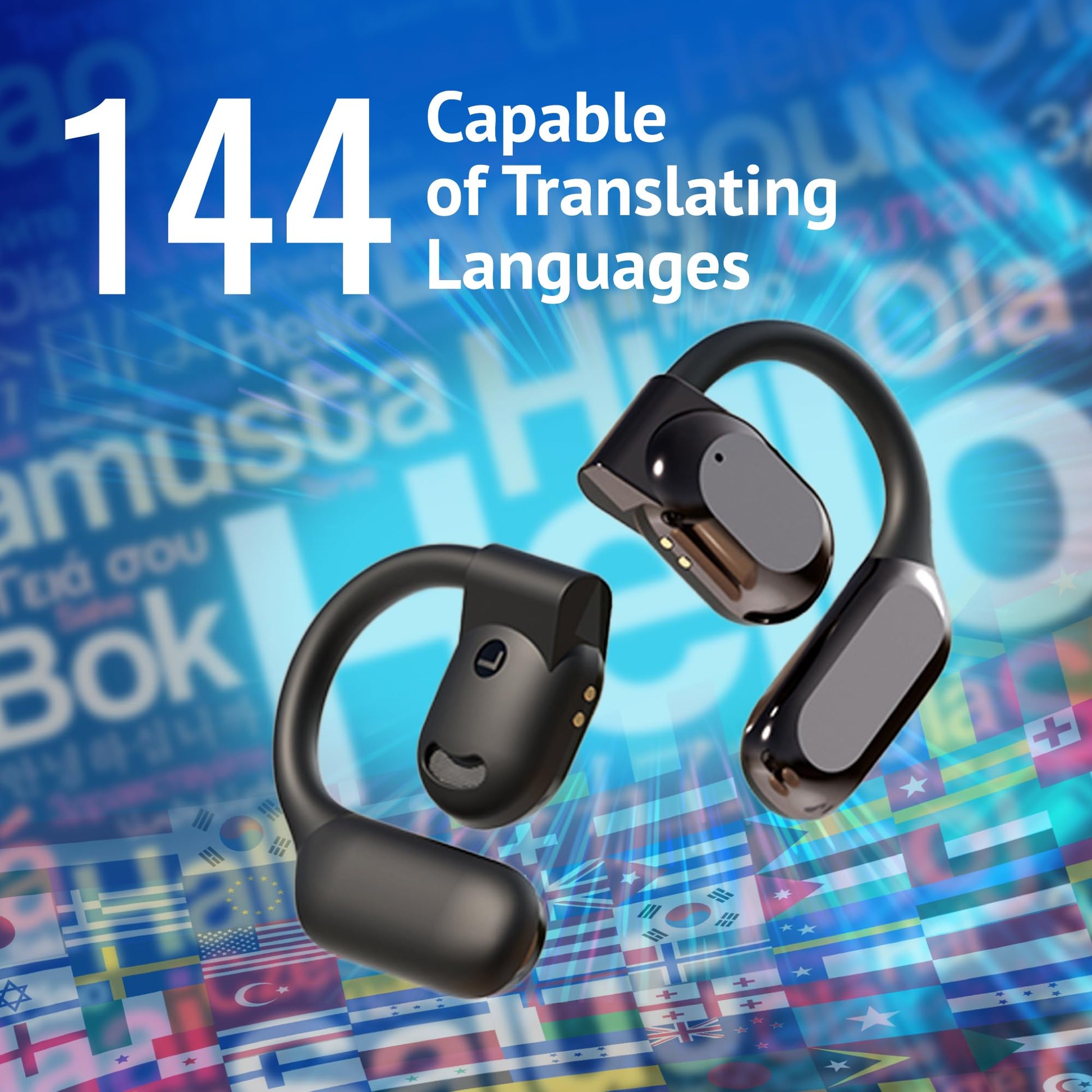 AI Language Translation Earbuds - Real Time Two Way OWS Translator Earphones - 144 Languages Auto Translate Wireless Headphones - Instant Translating Device fit iOS & Android for Business Travel - Medaid International