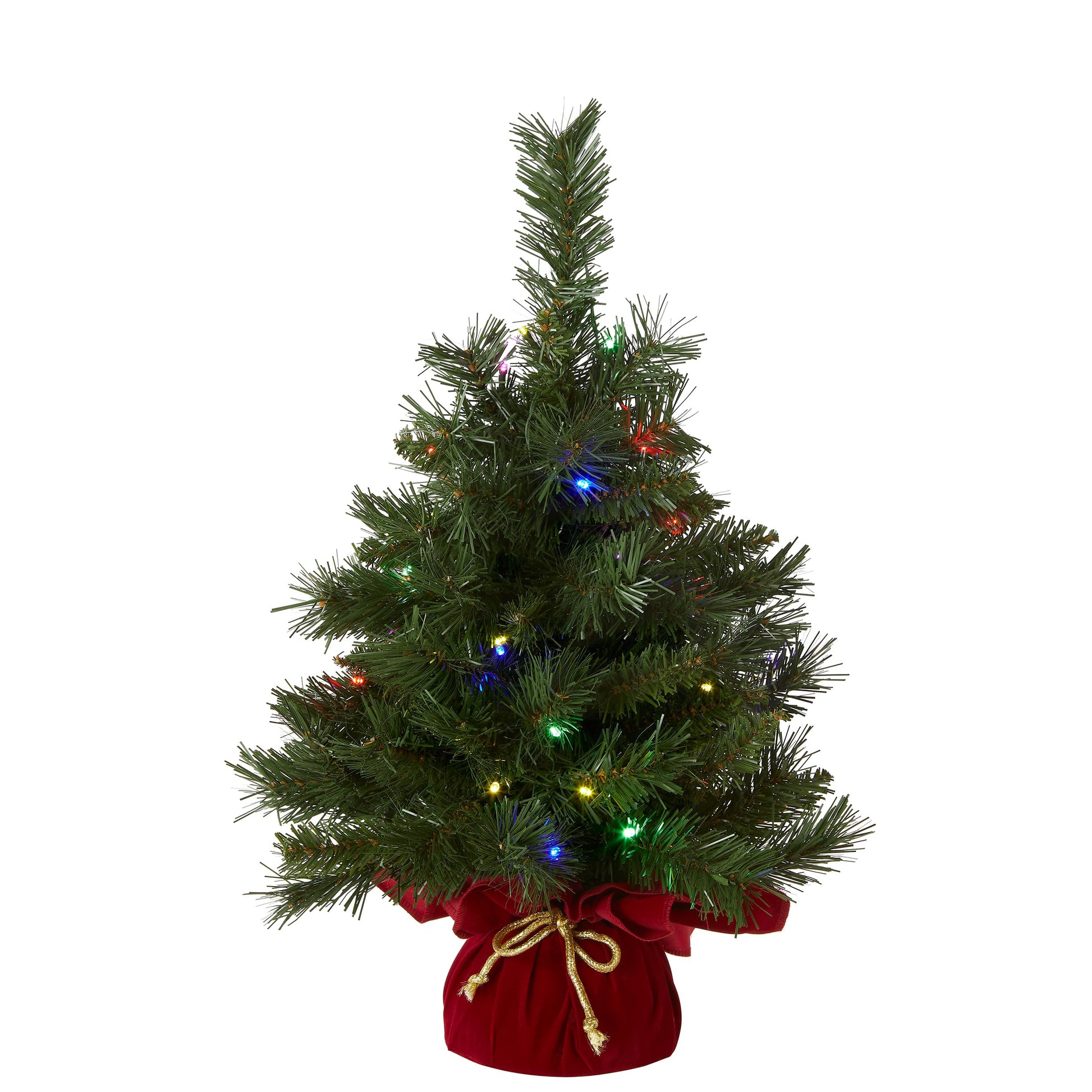 National Tree Company 24 in Pre-Lit Majestic Fir Artificial Christmas Tree, 35 Multicolor Lights, 71 Tips, Timer, Red Cloth Base, Green - Medaid International