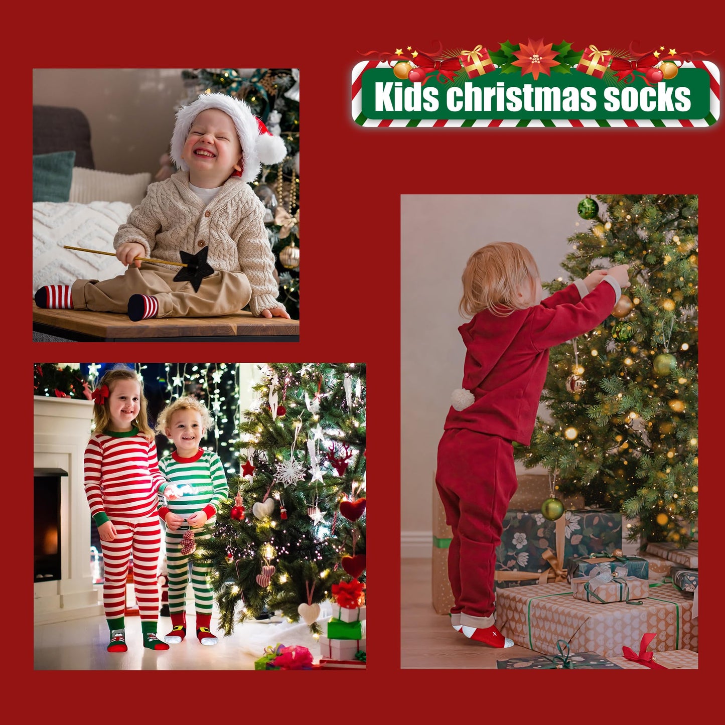 SPTRAMLE Kids Christmas Socks, Newborn Toddler Kids Crew Socks for Girls Boys(1-3 Years), 6 Pairs Baby Xmas Holiday Sock - Medaid International