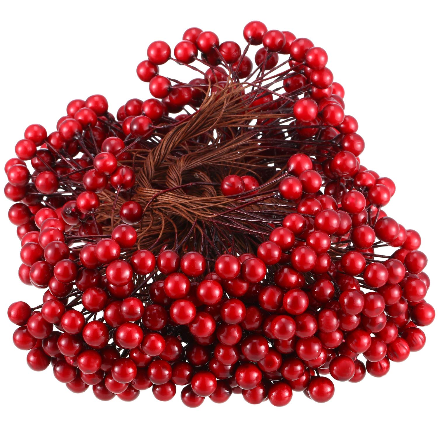 BBTO Artificial Holly Berries on Wire Stems, 250 Stems with 500 Pieces 8 mm Fake Berries for Tree Decorations Wreath Craft Use Wedding Party Favor (Dark Red) - Medaid International