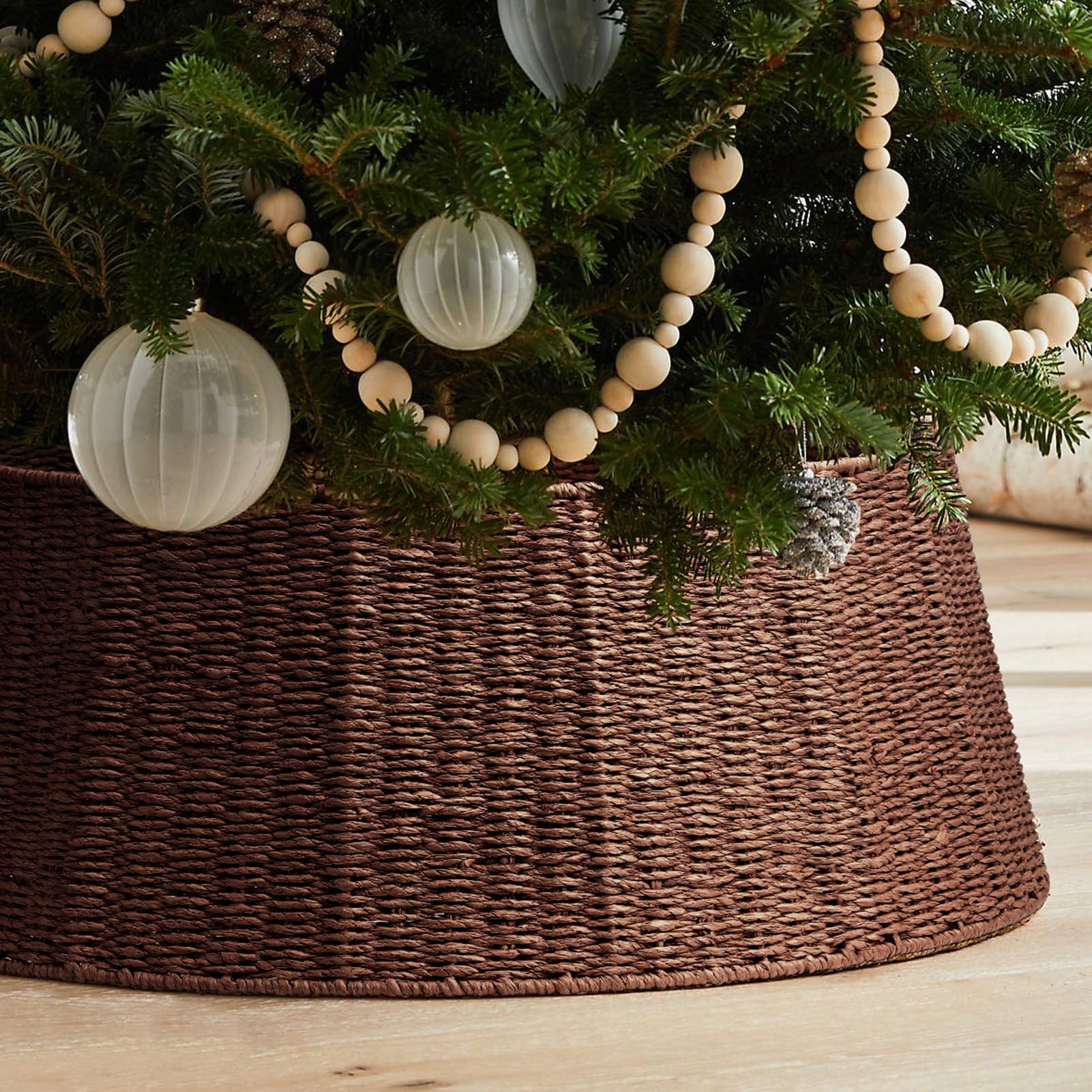 Hommtina Christmas Tree Collar- 26",Christmas Tree Base Christmas Tree Basket Collar for Home, Living Room,for Covering Tree Stand (Brown, 26 in) - Medaid International