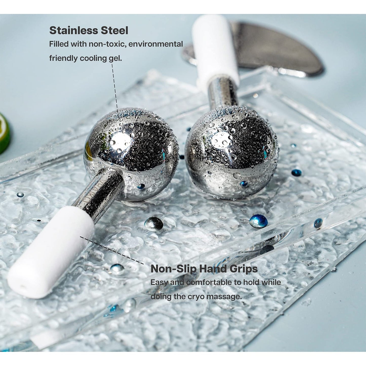 VRAIKO ICE Globes for Facials & Gua Sha Set, Gua Sha Facial Tools and Cryo Sticks with Unbreakable Steel, Face Massager Cooling Rollers for Dark Circles, Puffiness and Lymphatic Drainage (White) - Medaid International