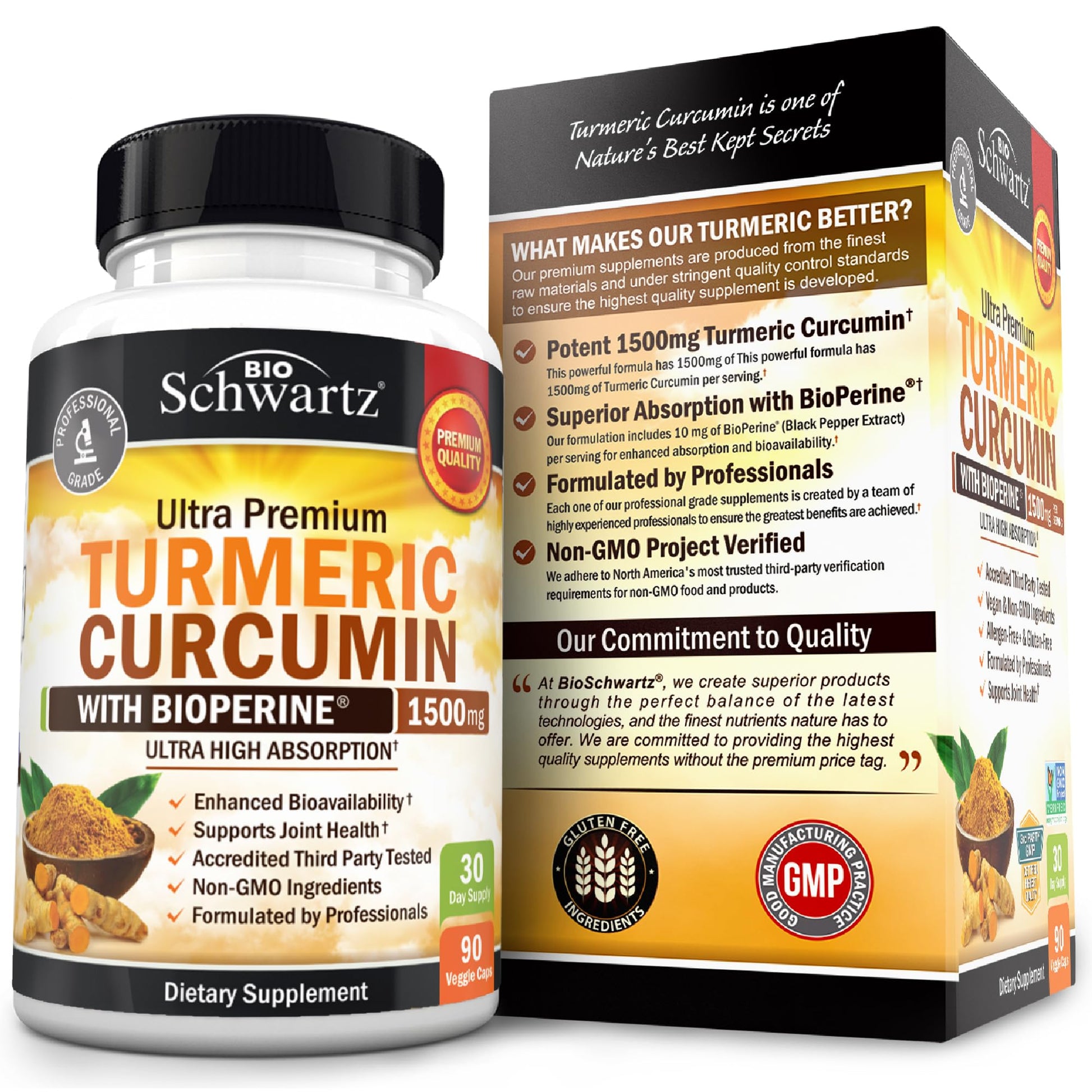 Turmeric Curcumin with Black Pepper Extract 1500mg - High Absorption Ultra Potent Turmeric Supplement with 95% Curcuminoids and BioPerine - Non GMO Tumeric Capsules for Joint Support - 90 Capsules - Medaid International