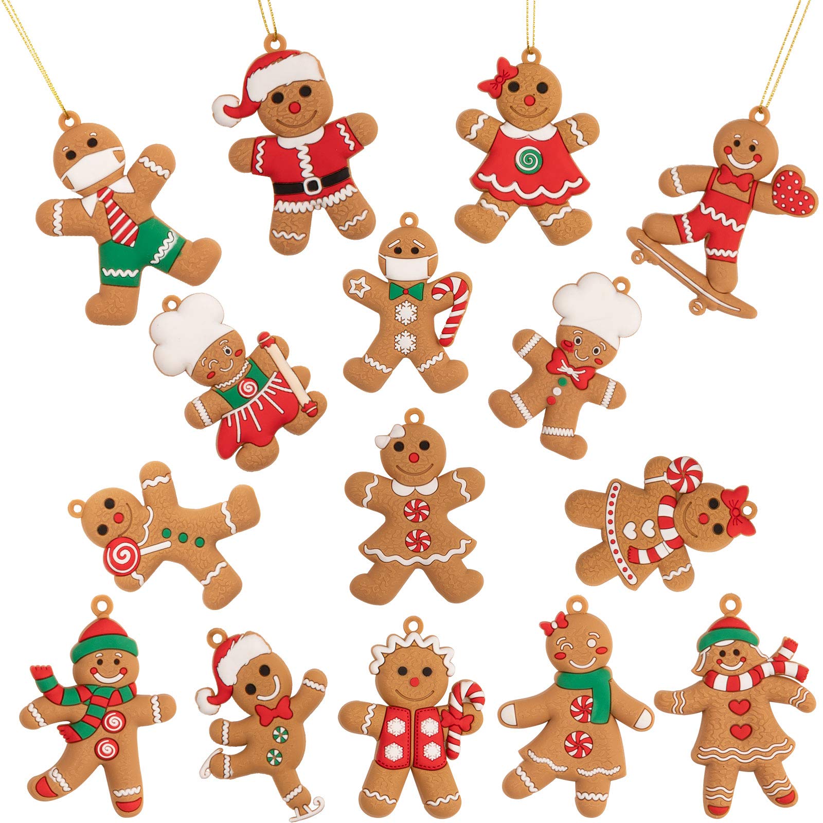 Whaline 15 pcs Christmas Gingerbread Ornaments Set 2" x 3" Ginger Man with Strings Figurine Hanging Ornaments for Xmas Tree Festive Season Holiday Party Decoration DIY Craft - Medaid International