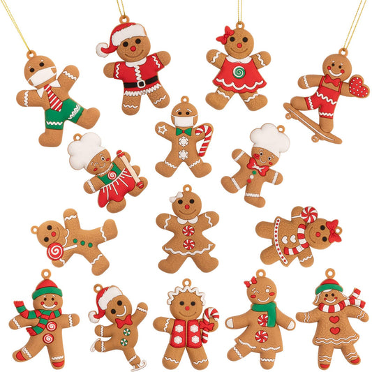 Whaline 15 pcs Christmas Gingerbread Ornaments Set 2" x 3" Ginger Man with Strings Figurine Hanging Ornaments for Xmas Tree Festive Season Holiday Party Decoration DIY Craft - Medaid International