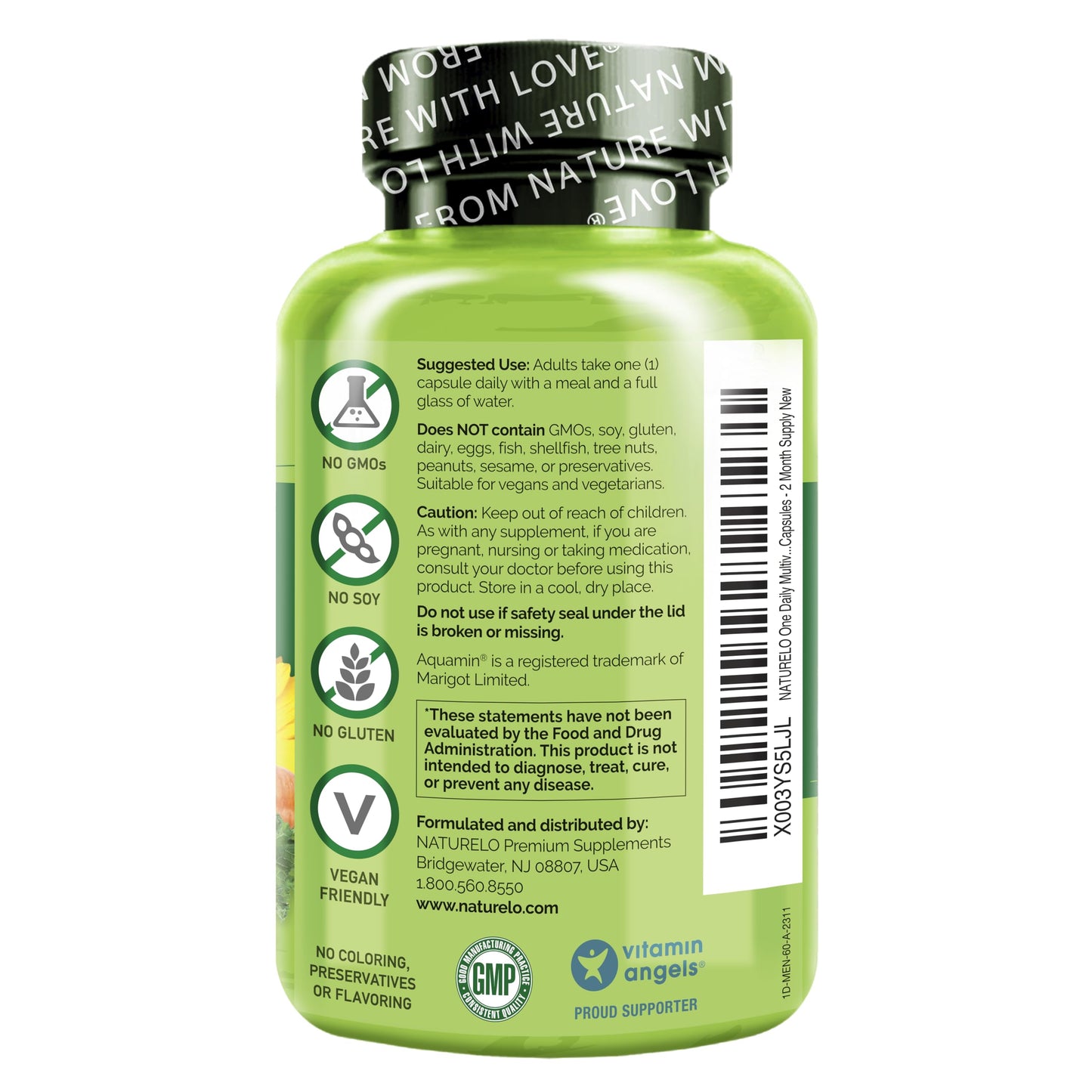 NATURELO Mens Multivitamins - One Daily Multivitamin for Men with Vitamins, Minerals & Organic Whole Foods, Boost Energy & Health, Non-GMO, 60 Vegetarian Capsules - Medaid International