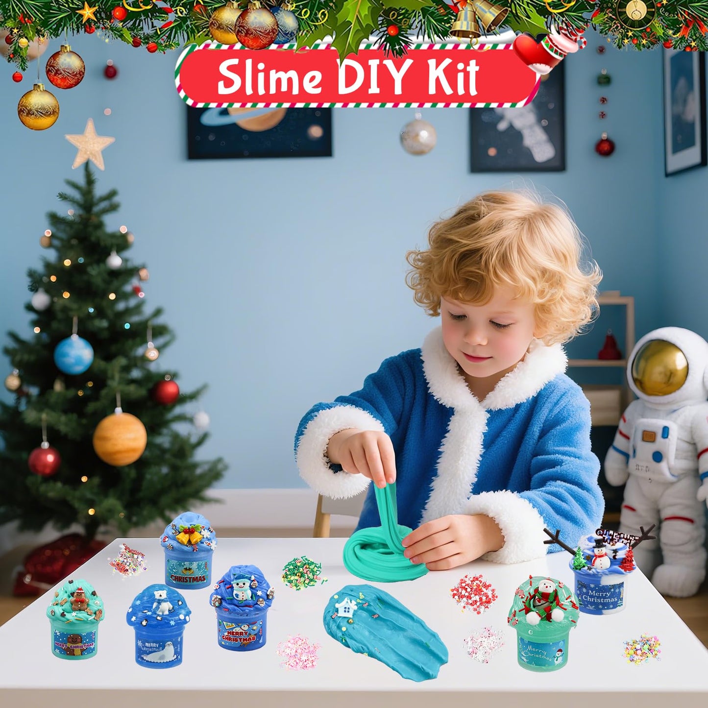 Advent Calendar 2025 Blue Fluffy Butter Slime Kit Countdown to Christmas DIY Cloud Crystal Slime Kit 24 Days of Surprises Fun for Boys and Girls Teen Ages 6 and Up - Medaid International