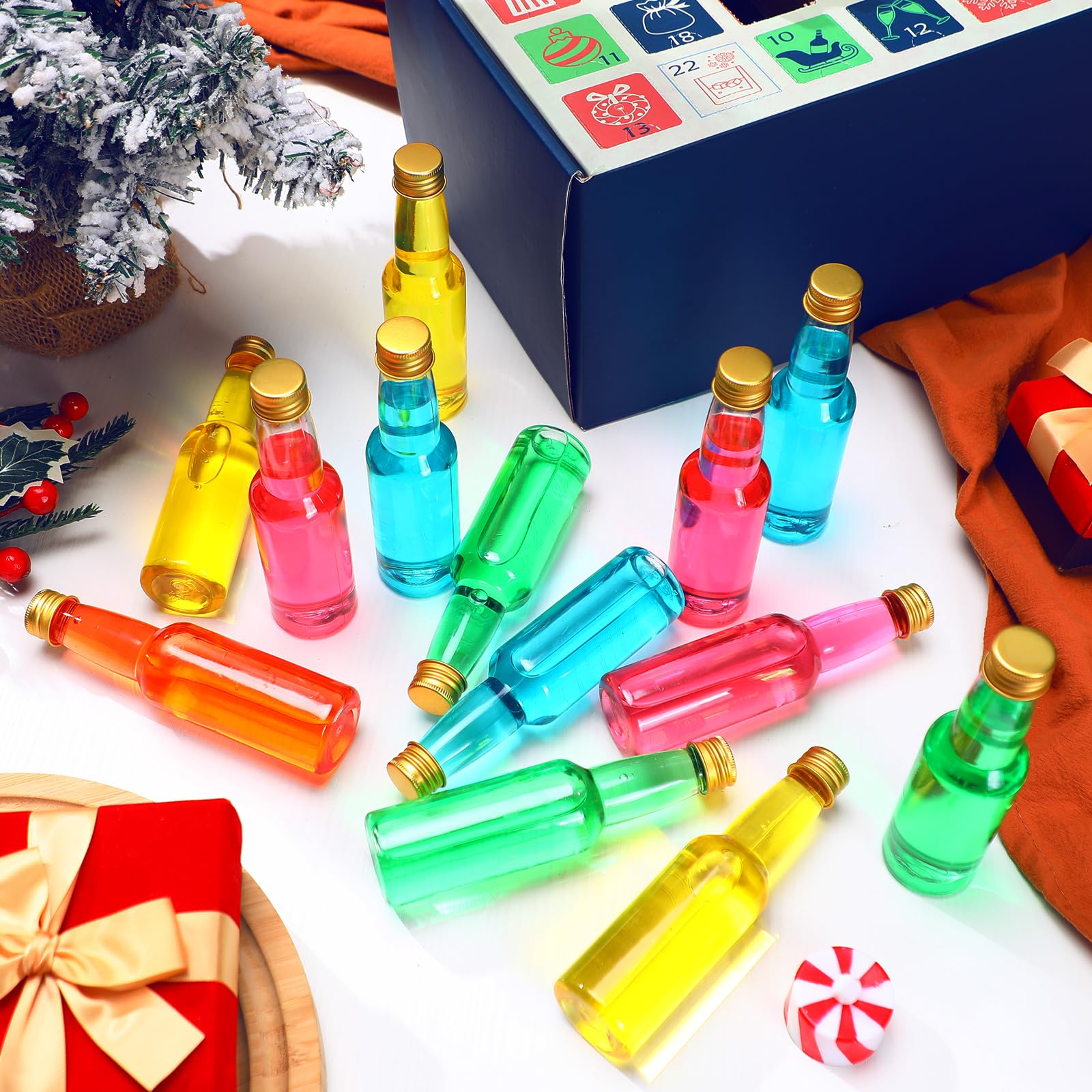 Jingmore 2025 Alcohol Advent Calendar and 24 Days Christmas Countdown with 24 Wine Bottle Beer Spirits Calendar Holiday Ornaments Gifts for Adult Woman Man Husband Dad Xmas Party Decor (Non Alcoholic) - Medaid International