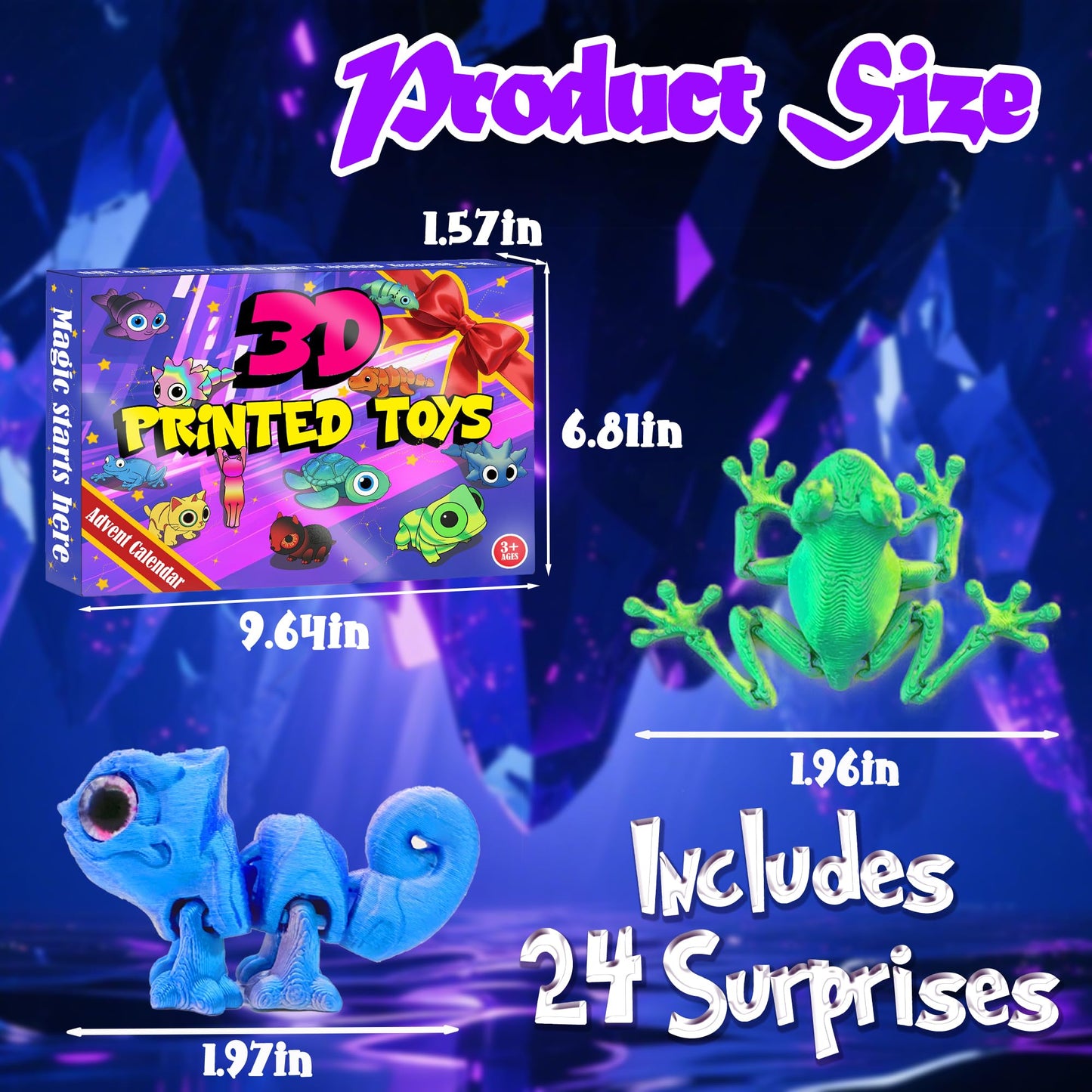 3D Printed Animals Toys, Mini Figures Cool Stuff Desk Pet, Christmas Advent Calendar For Kids, Birthday Gift For Boys And Girls, Party Favors, Including Dragons, Axolotl, Rabbit, Turtle, Frog, Etc. - Medaid International