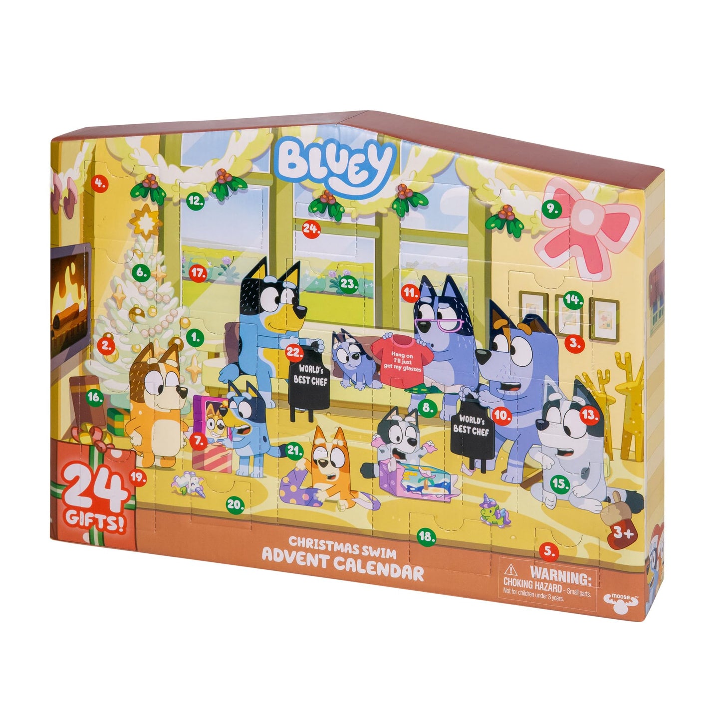 Bluey's Christmas Swim Advent Calendar, This Very Festive Bluey Surprise Pack Has 24 Surprises Behind 24 Different Windows, Includes 3 Christmas Swim Figures, 18 Accessories And 3 Stickers To Reveal - Medaid International
