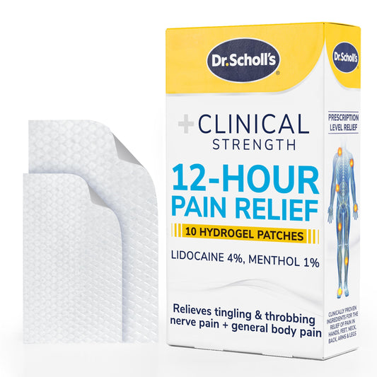 Dr. Scholl’s Clinical Strength 12-Hour Pain Relief Hydrogel Patches 10ct - 4% Lidocaine for Powerful Numbing, Instant Cooling Pain Relief with Menthol, Added Arnica, for Hands, Feet, Neck, Back & Legs - Medaid International