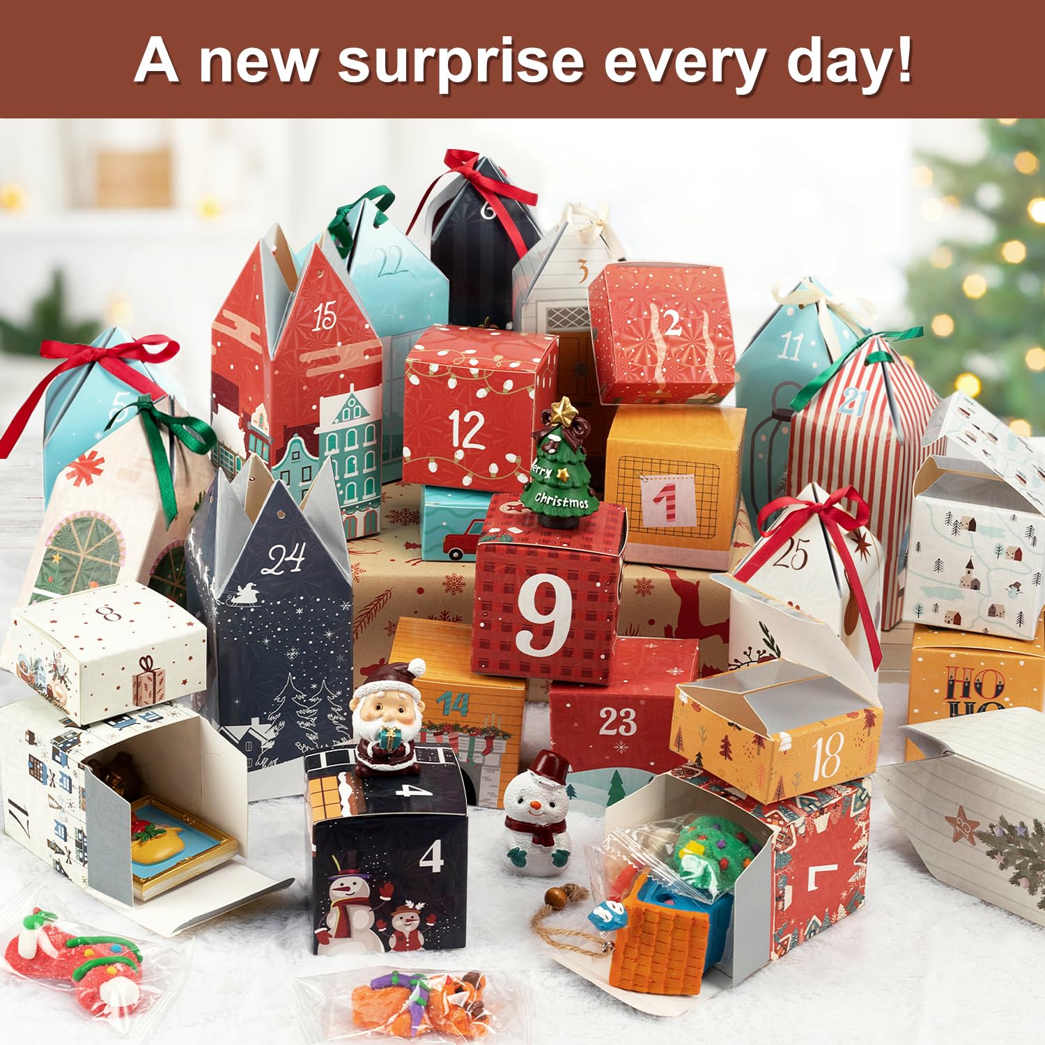 DIY Christmas Advent Calendar Boxes to Fill, 25 Numbered Empty Advent Calendar Houses Boxes, 2025 Countdown Advent Calendars Surprise Gift Boxes for Kids Family Friends, XMAS Holiday Decor -25 Designs - Medaid International