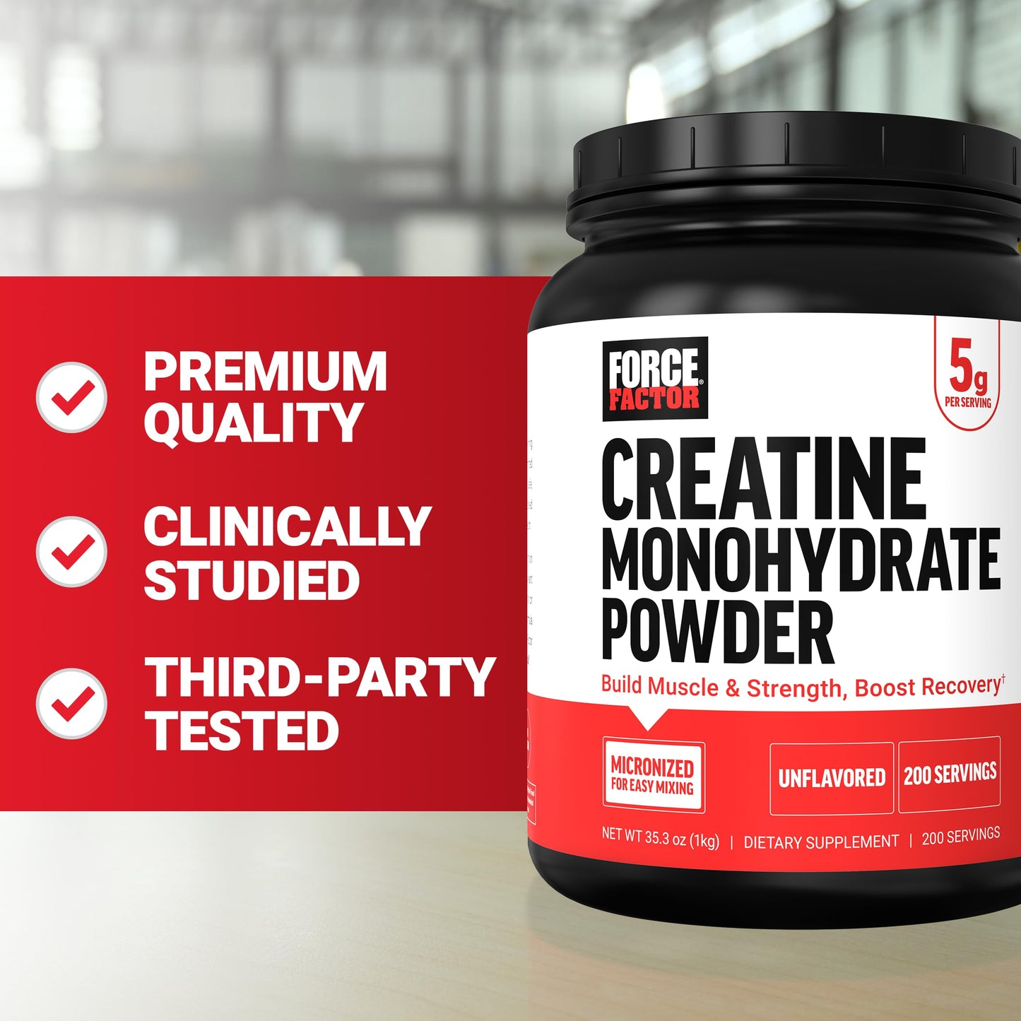 Force Factor Creatine Monohydrate Powder (1KG), 5g Micronized Dose to Support Muscle Growth, Strength, Recovery, Cognitive Health & Memory, Unflavored, 200 Servings - Medaid International