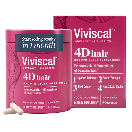 Viviscal 4D Hair Growth Cycle Supplements for Women for Full, Strong, and Healthy Hair; Made with Keratin, Vitamin A, Biotin, Zinc, 30 Day Supply, 60 Count - Medaid International