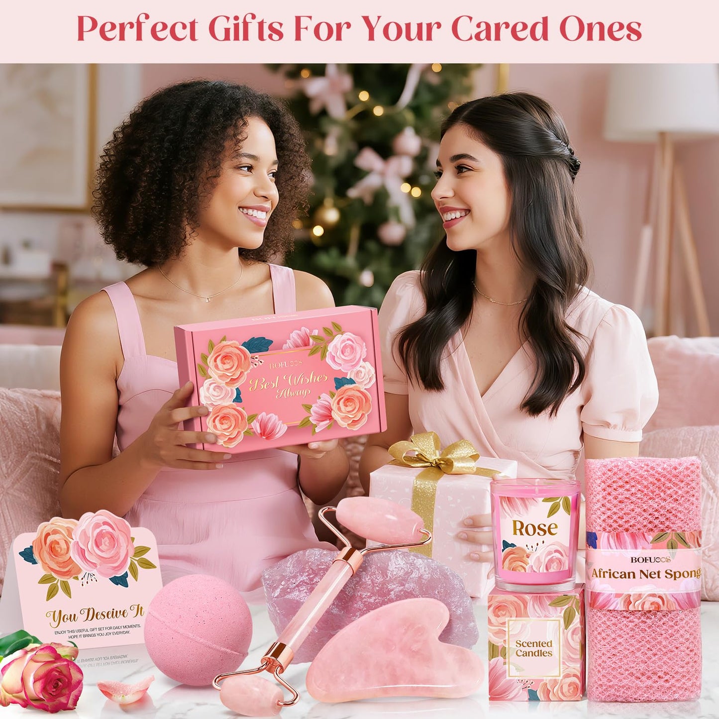 Bofuoos Christmas Gifts for Women - Stocking Stuffers for Women, Luxurious Self Care Relaxation, White Elephant, Birthday, Valentines Day Gift Ideas for Her, Wife, Mom, Unique Pink Beauty Gift Set - Medaid International