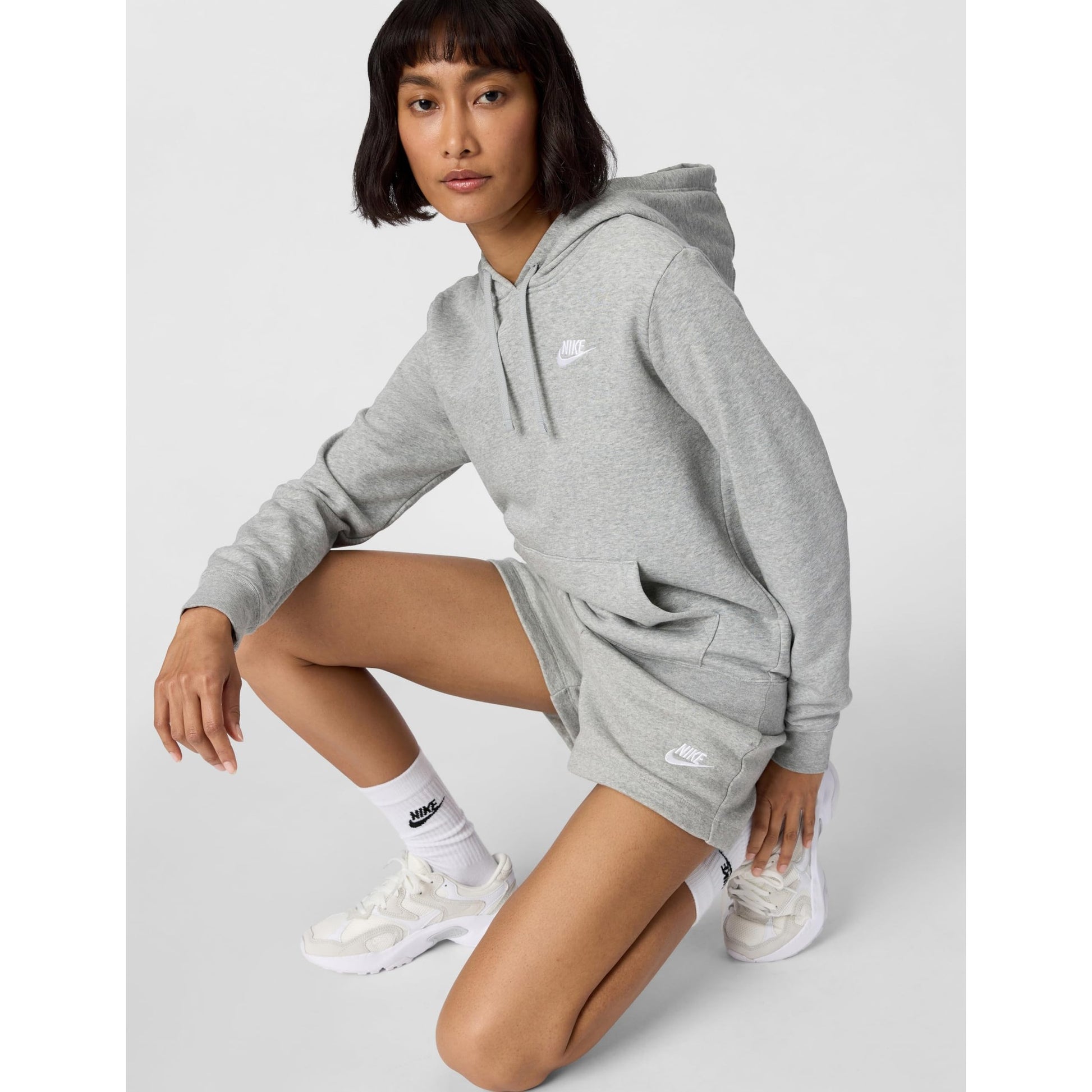 Nike Women's Sportswear Club Fleece Pullover Hoodie, Dark Grey Heather/White, Large - Medaid International