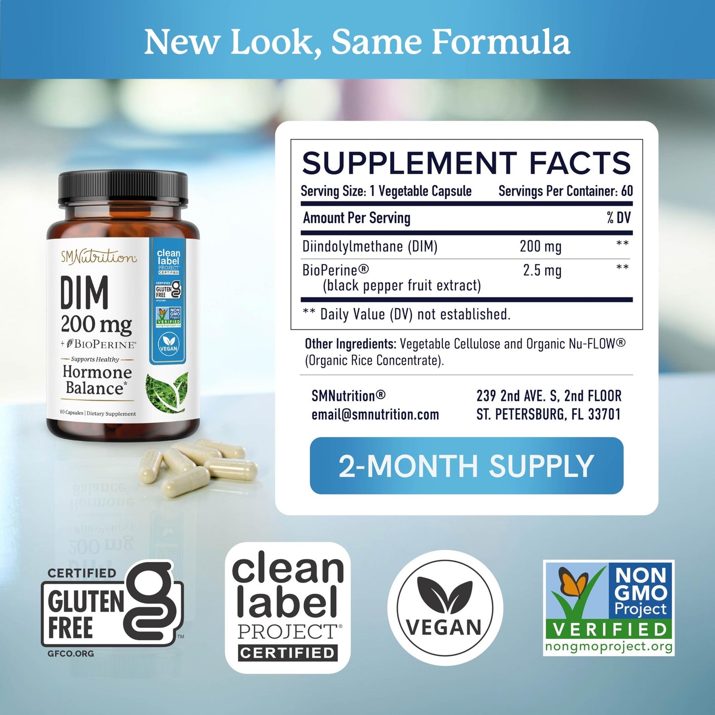 DIM Supplement 200 mg | Estrogen Balance for Women & Men | Hormonal Acne, Hormone Balance, Menopause & Antioxidant Support | Clean Label Project Certified, Vegan & Soy Free Diindolylmethane | 60 Ct. - Medaid International
