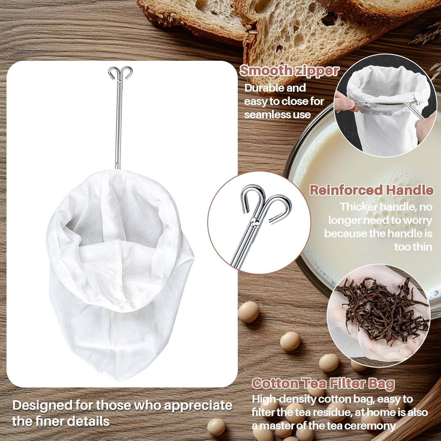PCS Reusable Fine Mesh Strainer Bags with Durable Stainless