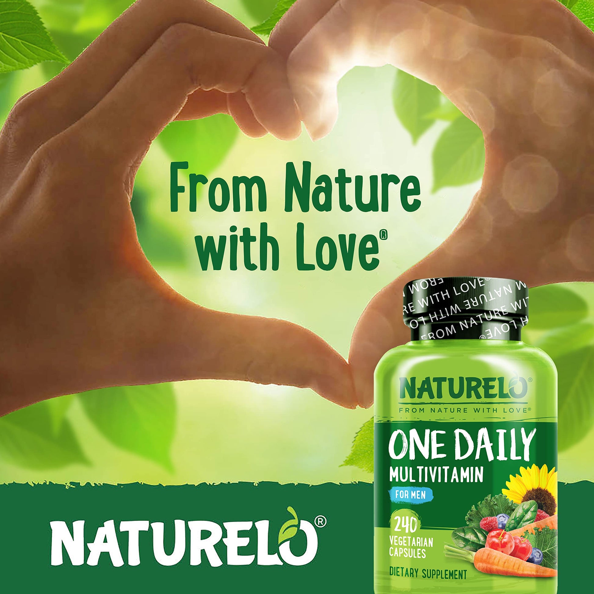 NATURELO Mens Multivitamins - One Daily Multivitamin for Men with Vitamins, Minerals & Organic Whole Foods, Boost Energy & Health, Non-GMO, 240 Vegetarian Capsules - Medaid International