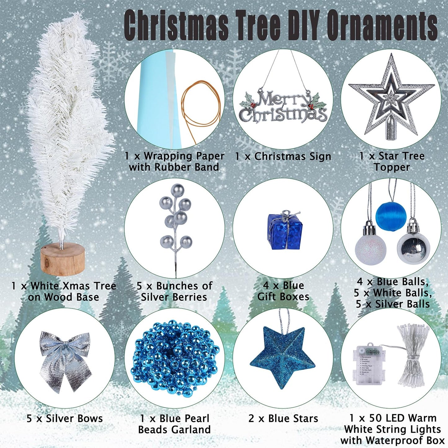 Juegoal White Mini Christmas Tree, 24 Inch/2 FT Lighted Tabletop Artificial Xmas Pine Tree, Small Spruce Tree Light Up Battery Operated & Timer with 50 LED Lights, for Holiday Winter Home Party Decor - Medaid International