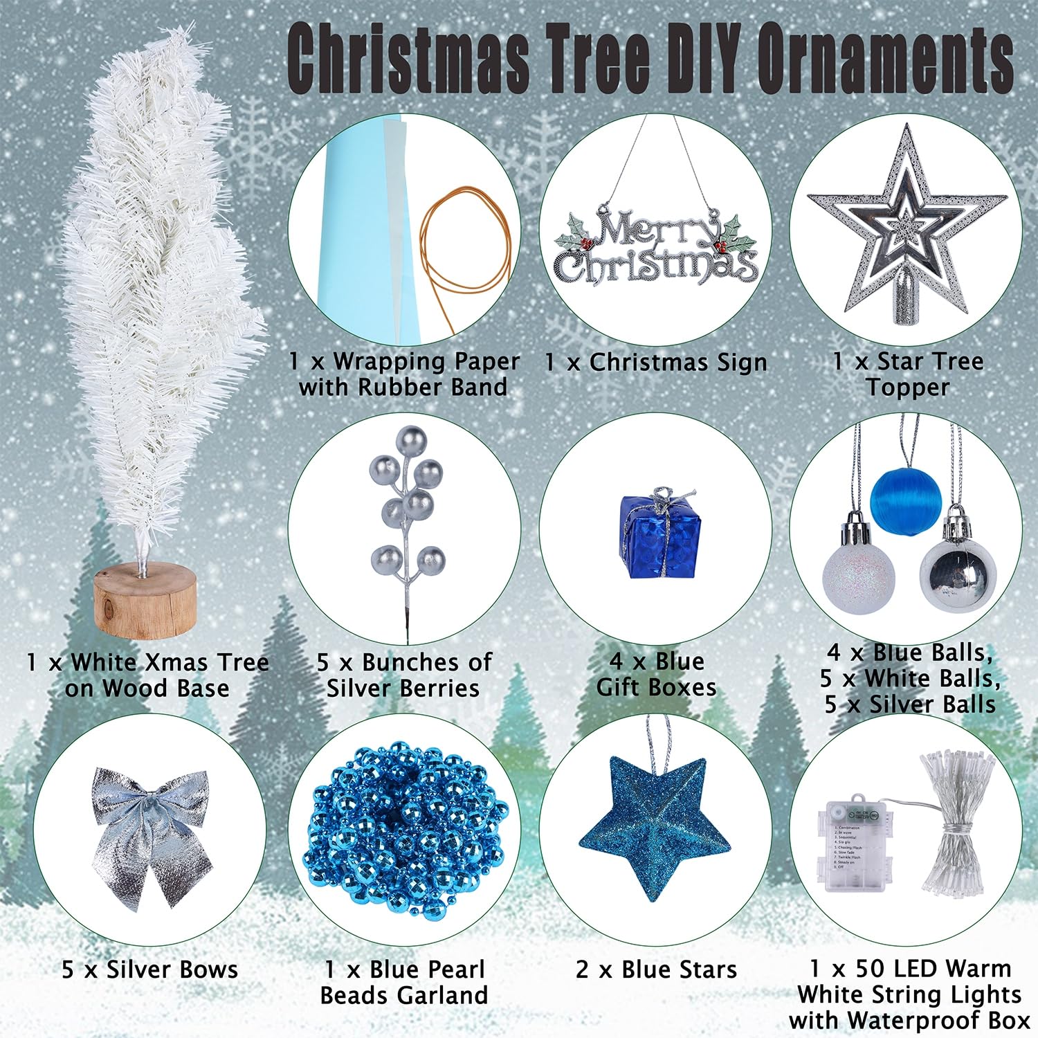 Juegoal White Mini Christmas Tree, 24 Inch/2 FT Lighted Tabletop Artificial Xmas Pine Tree, Small Spruce Tree Light Up Battery Operated & Timer with 50 LED Lights, for Holiday Winter Home Party Decor - Medaid International