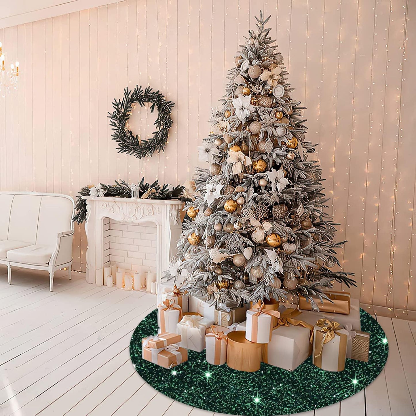 MODFUNS Dark Green Christmas Tree Skirt Sequin Merry Christmas Tree Skirt 36 Inch with Santa Decorations for Tree Velvet Tree Skirt for Kids Xmas Tree Skirt Rustic Tree Mat Green Tree Cover Skirt - Medaid International