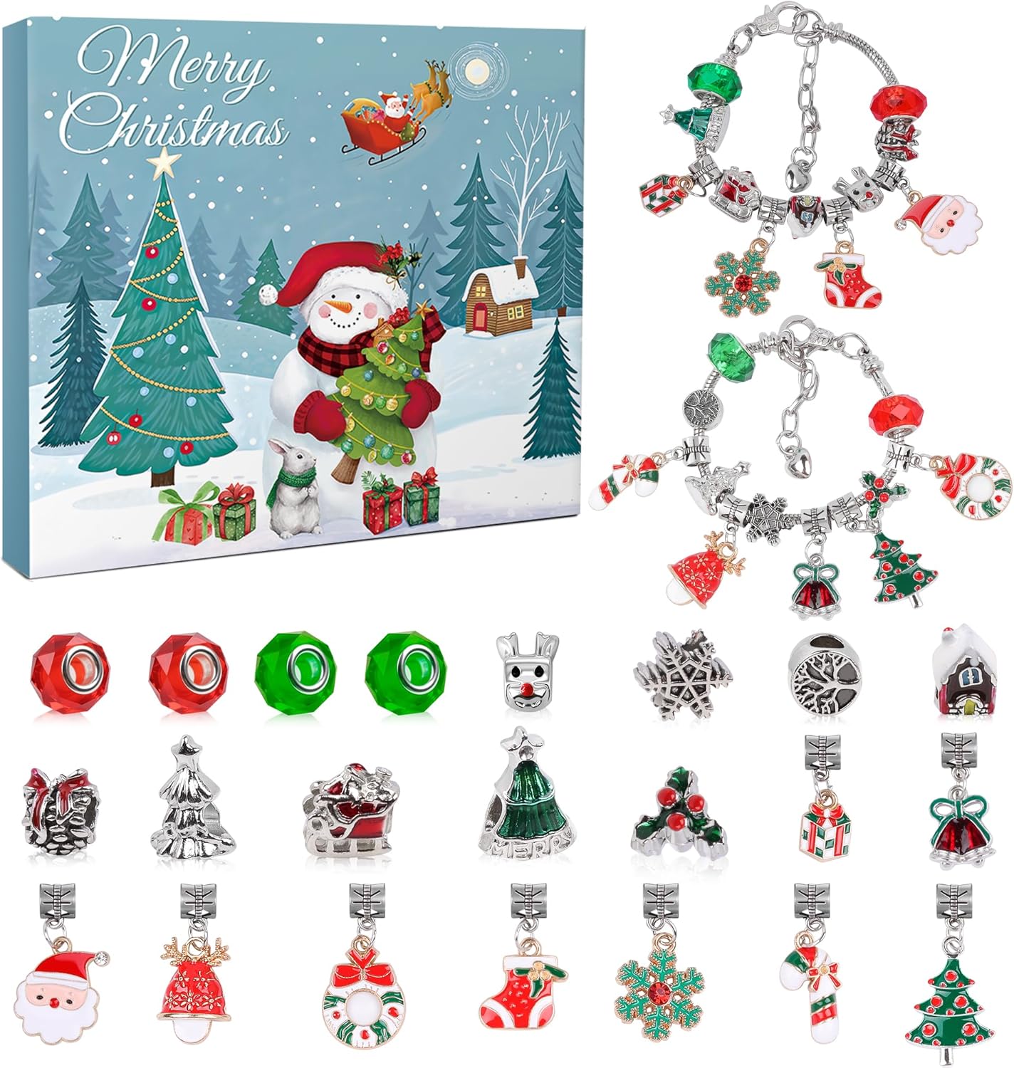 Christmas Advent Calendar Bracelets 2025 for Girls, 24 Days DIY Jewelry Making Kit with 22 Charm Beads and 2 Adjustable Bracelets, Xmas Countdown Gift for Kids Teens Women - Medaid International