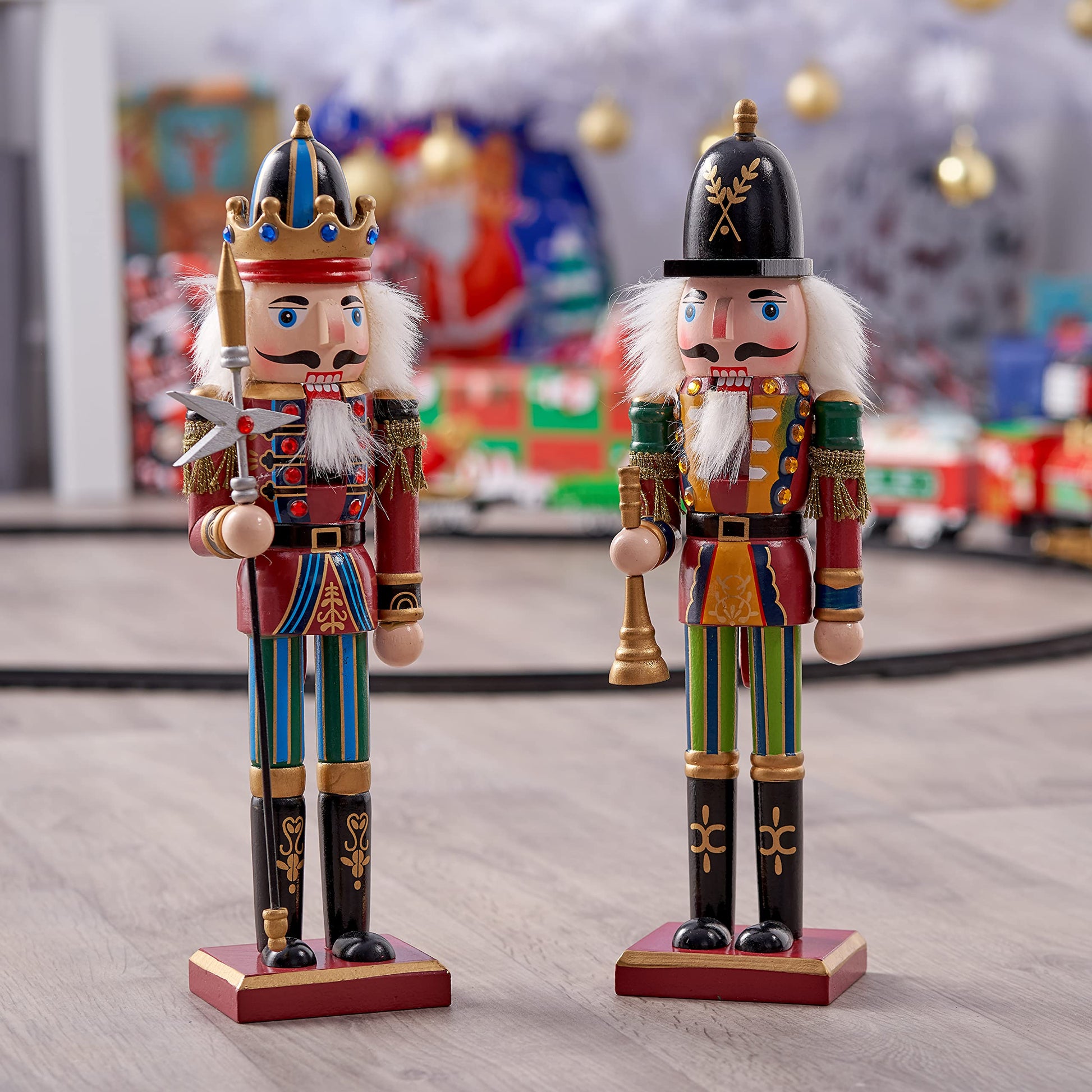 THE TWIDDLERS 2 Pack 12 Inch Wooden Nutcracker Christmas Decor King & Guard Soldier (Red) Decorative Christmas Nutcracker Figures, Nutcracker Christmas Decorations, Cascanueces de Navidad in Gift Box - Medaid International