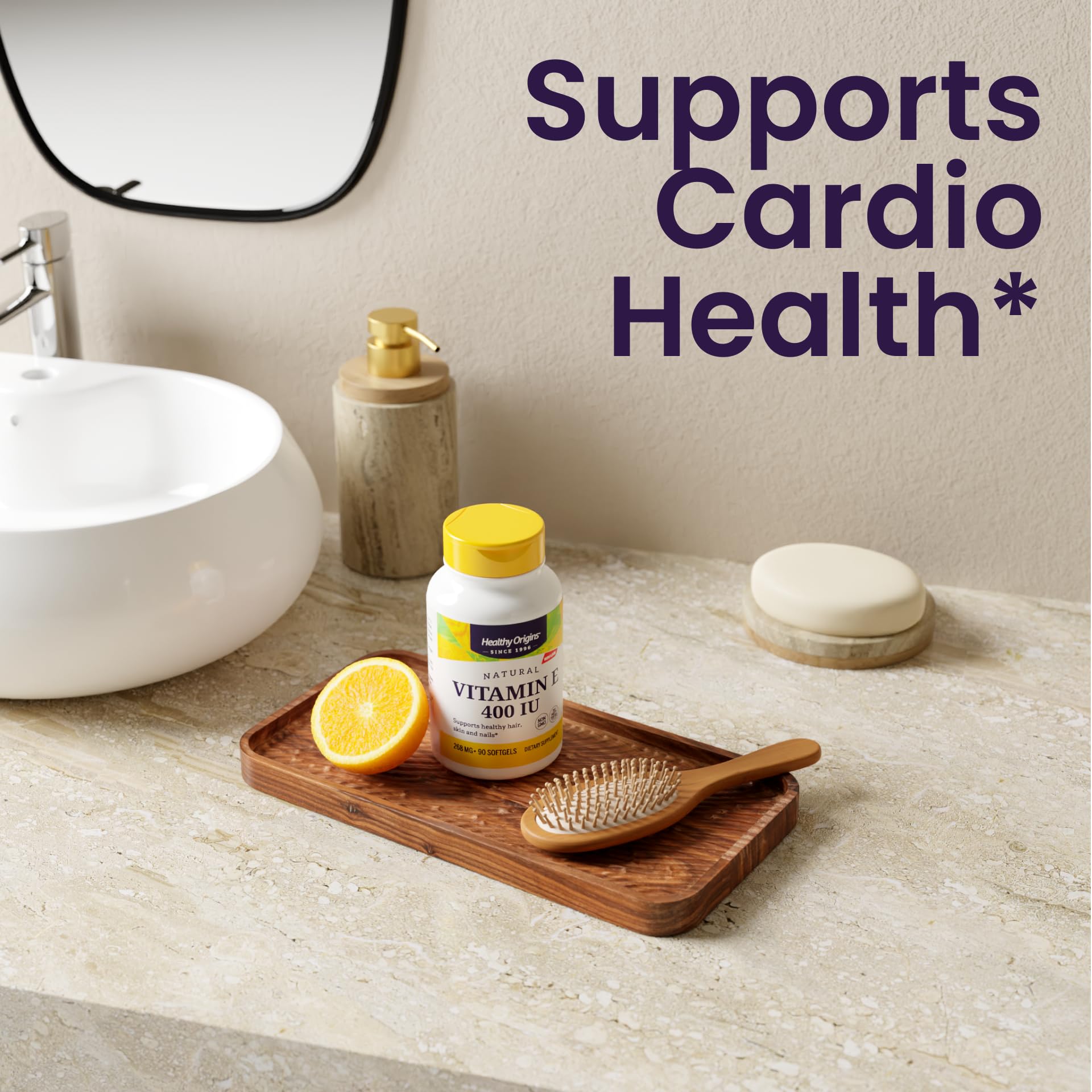 Healthy Origins Vitamin E 400 IU (Natural, Non-GMO, Gluten Free, Skin Support, Cardiovascular Support), 90 Softgels - Medaid International