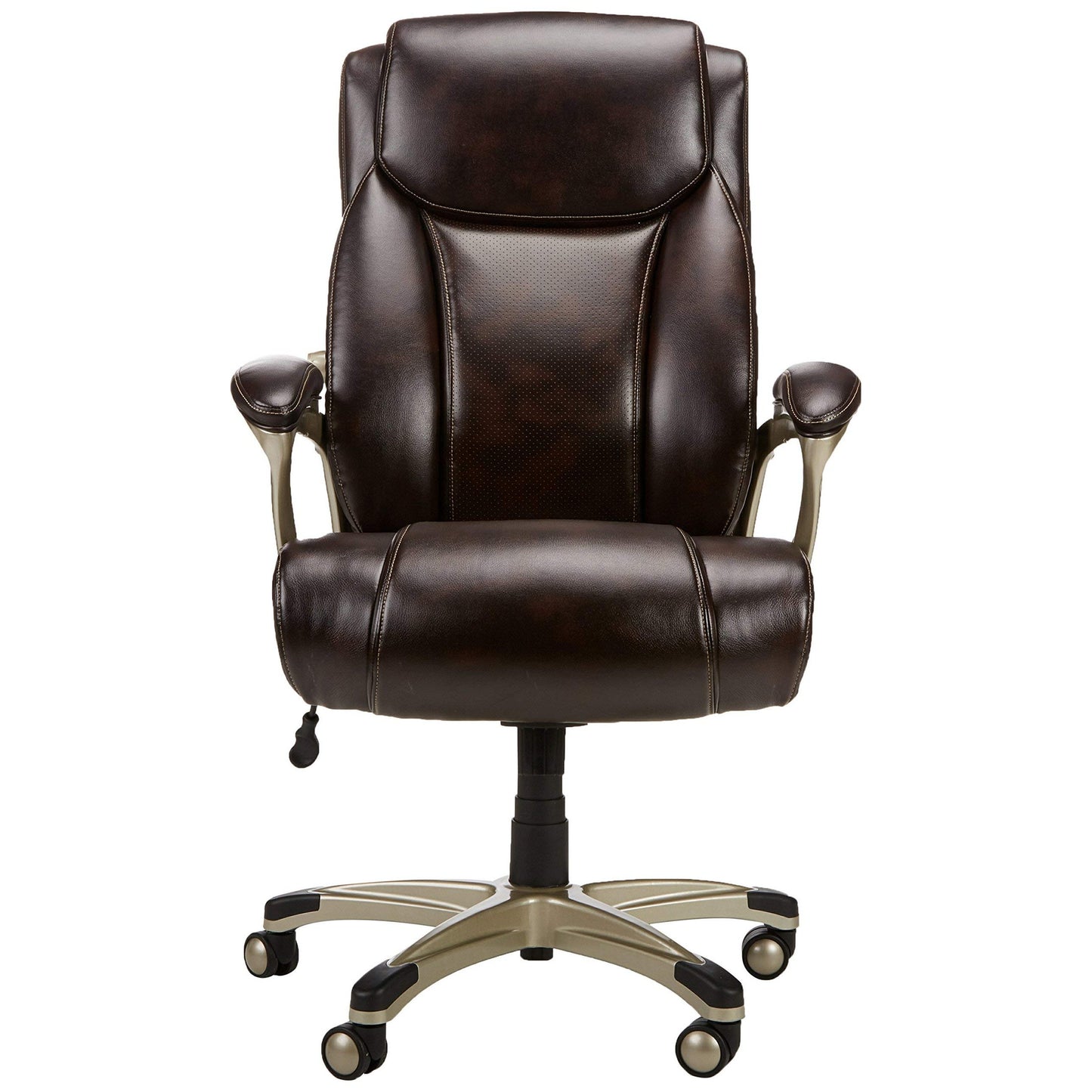 Amazon Basics Big and Tall Executive Chair - Adjustable with Armrest, 350-Pound Capacity,28.5D x 30.25W x 47.9H in, Brown with Pewter Finish - Medaid International