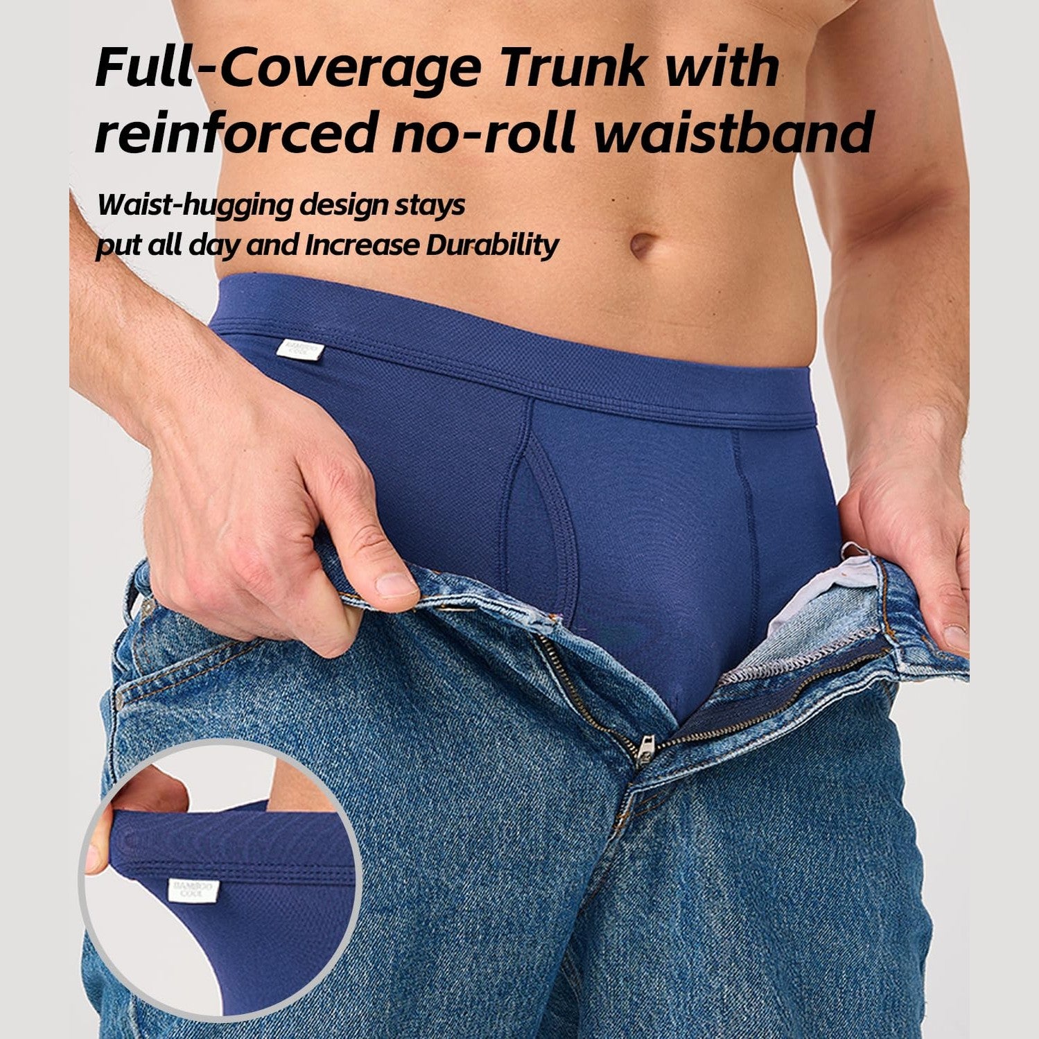 BAMBOO COOL Men's Trunks Underwear Soft Breathbale with Stretchy Full Coverage Waistband and Open Fly Pouch 4 Pack - Medaid International