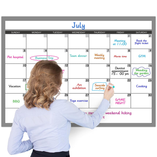 Large Dry Erase Calendar for Wall, Undated 1 Month Wall Calendar, 40" x 28" Erasable & Reusable Laminated Calendar, 10 Round Stickers, Great Layout Wall Calendar Monthly for Home Office School - Medaid International